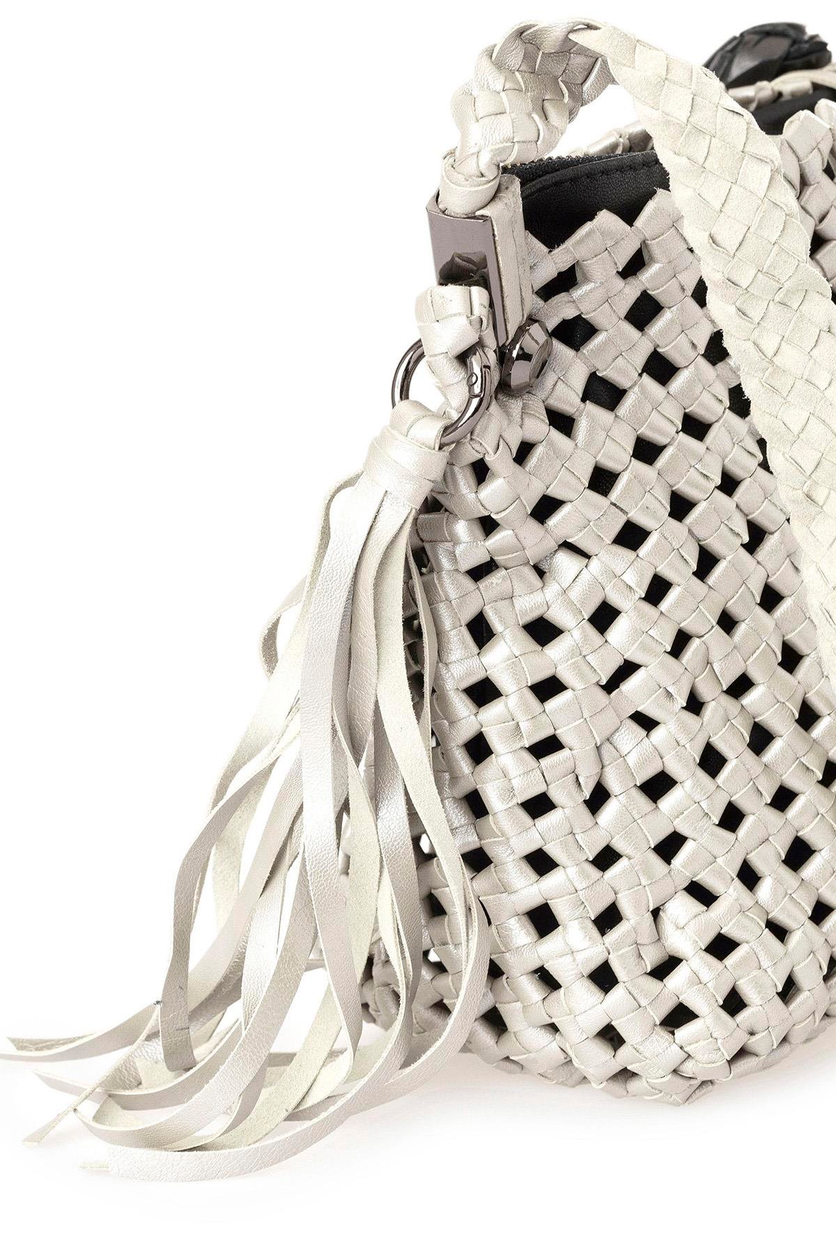 Bej Örgü Deri Çanta