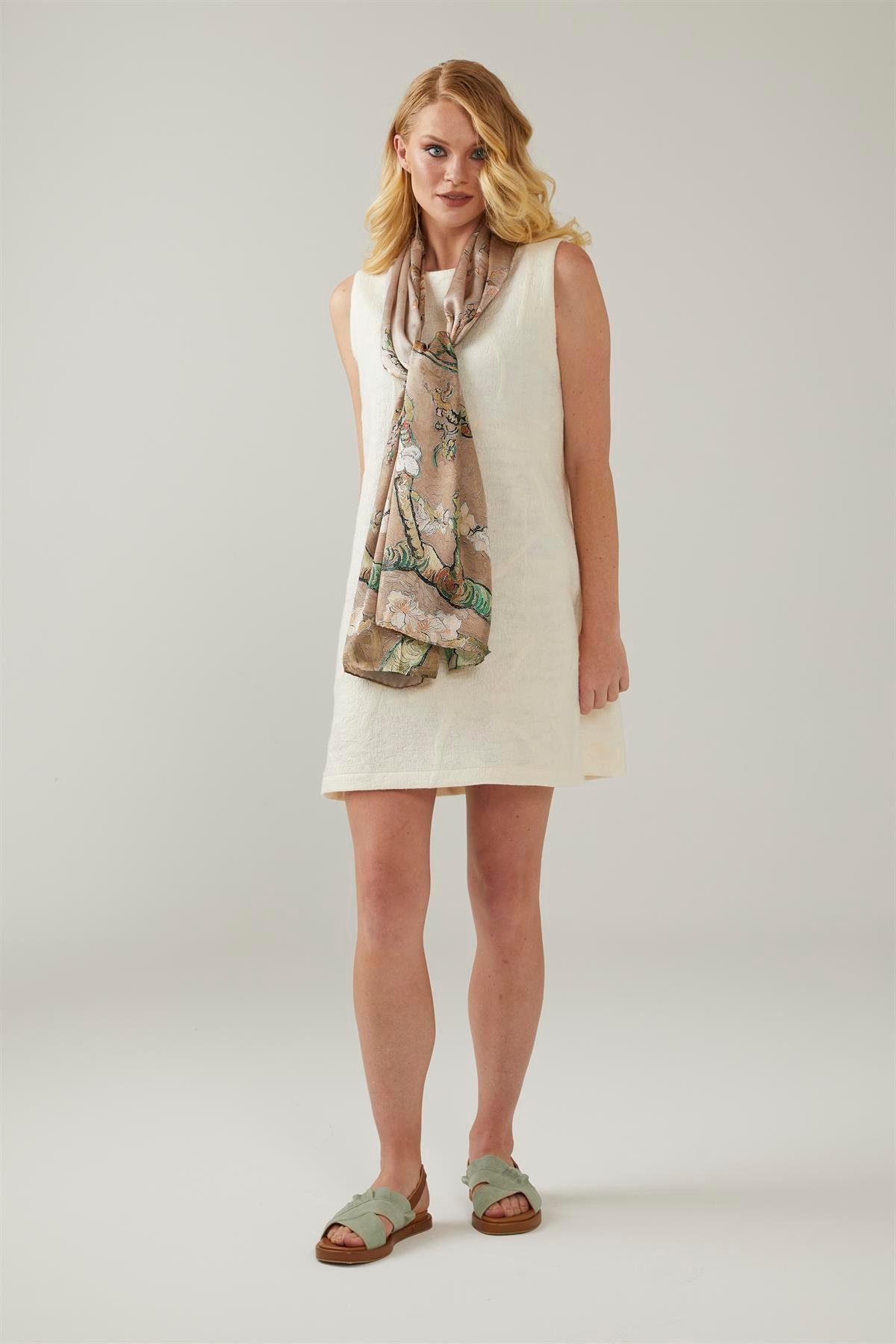 Beige Van Gogh Almond Blossoms Silk Scarf