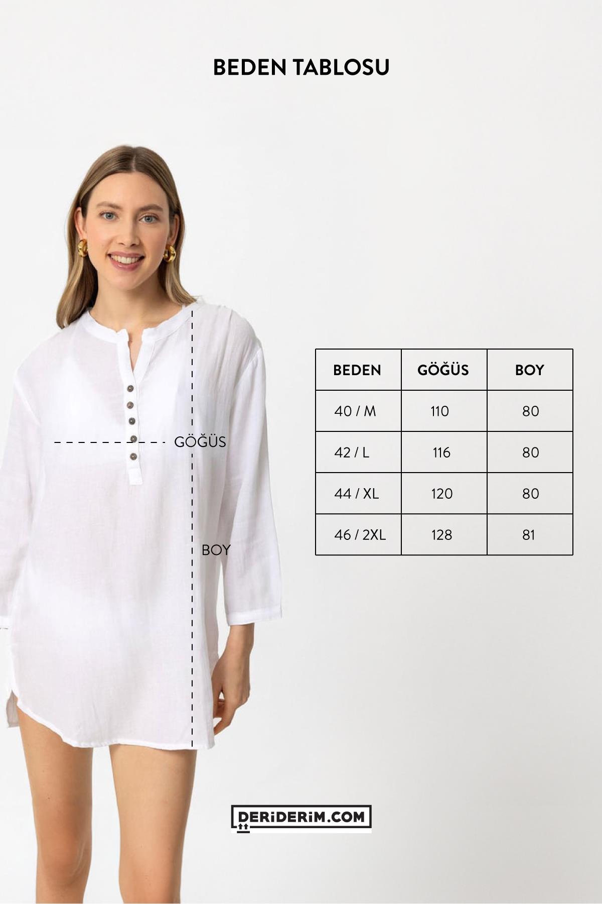 Beyaz Düğmeli Truvakar Kolu Şile Bezi Sıfır Yaka Pamuklu Bluz