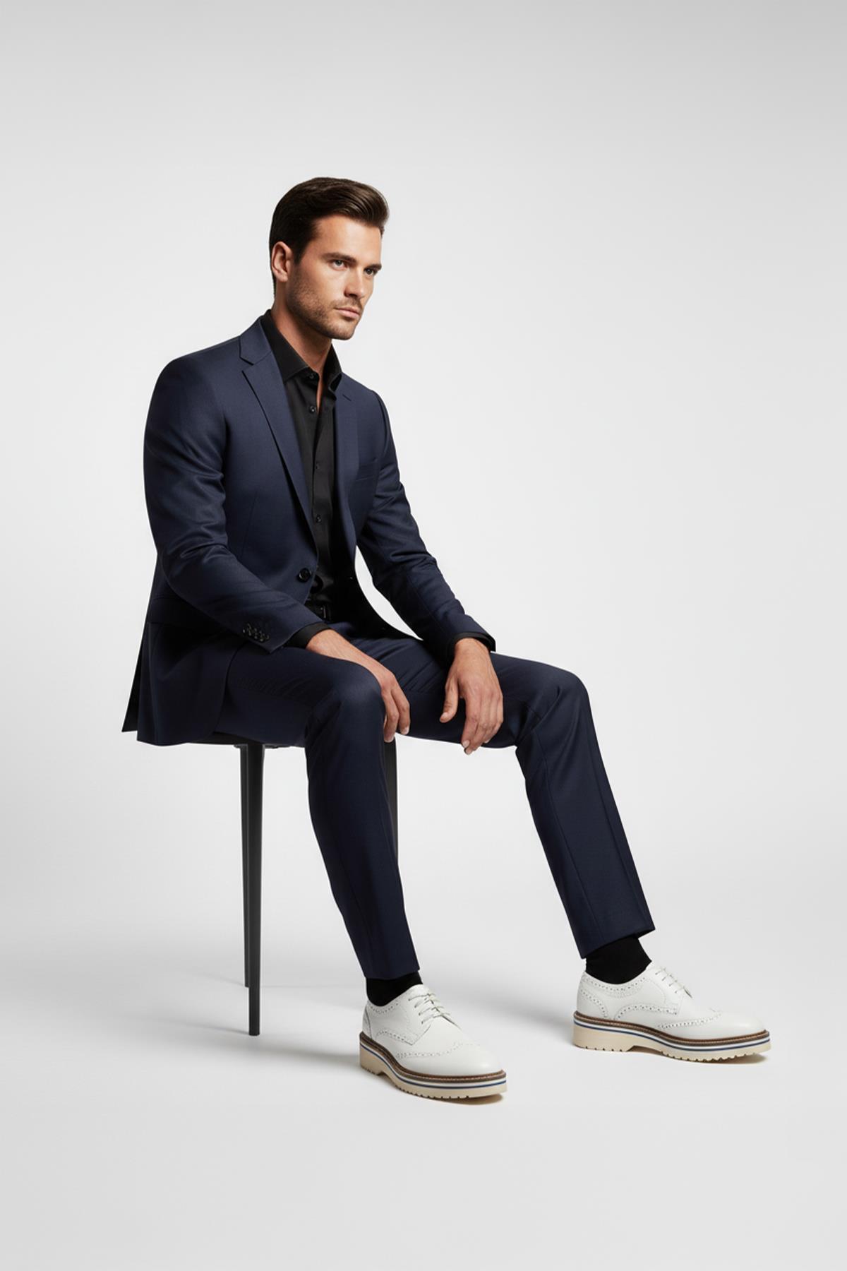 Beyaz Hakiki Deri Kalın Tabanlı Brogue Erkek Ayakkabı