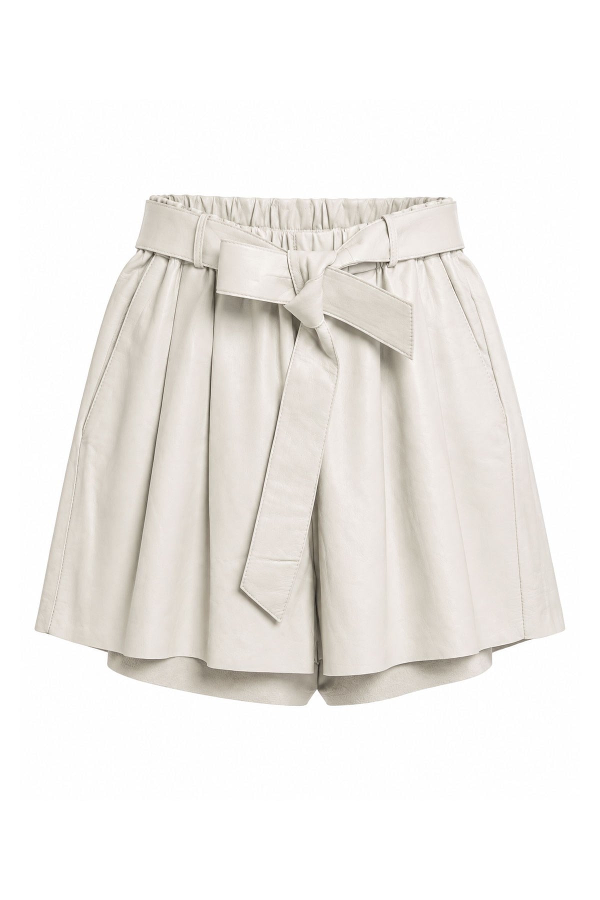 White Belt Detailed Women's Leather Shorts