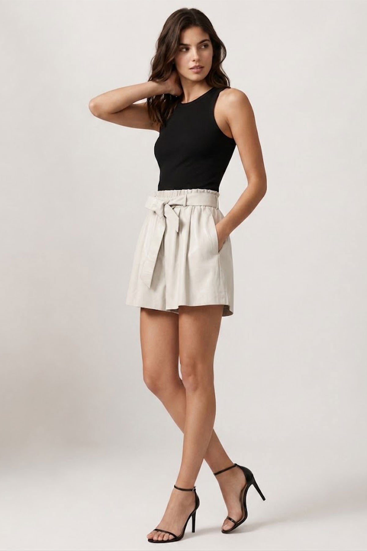White Belt Detailed Women's Leather Shorts