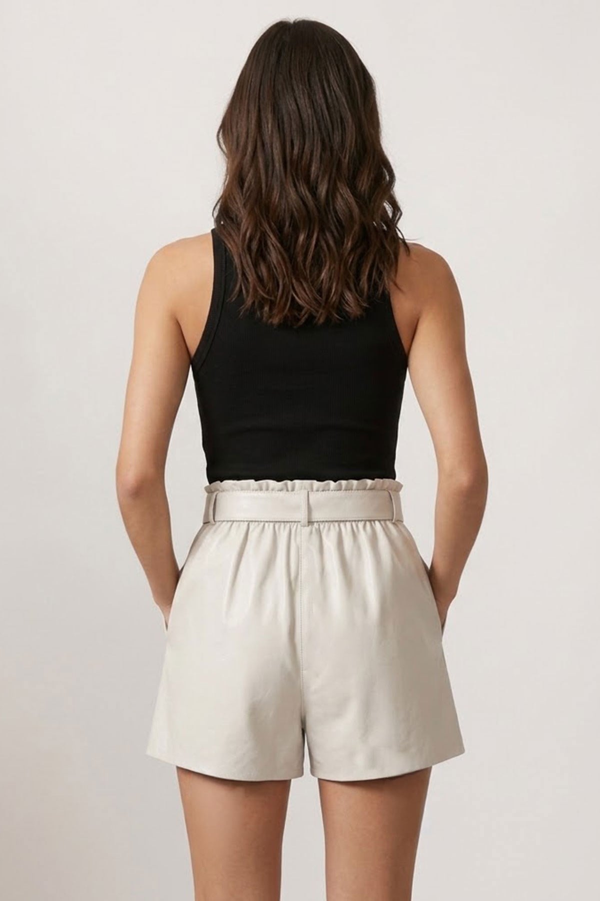 White Belt Detailed Women's Leather Shorts