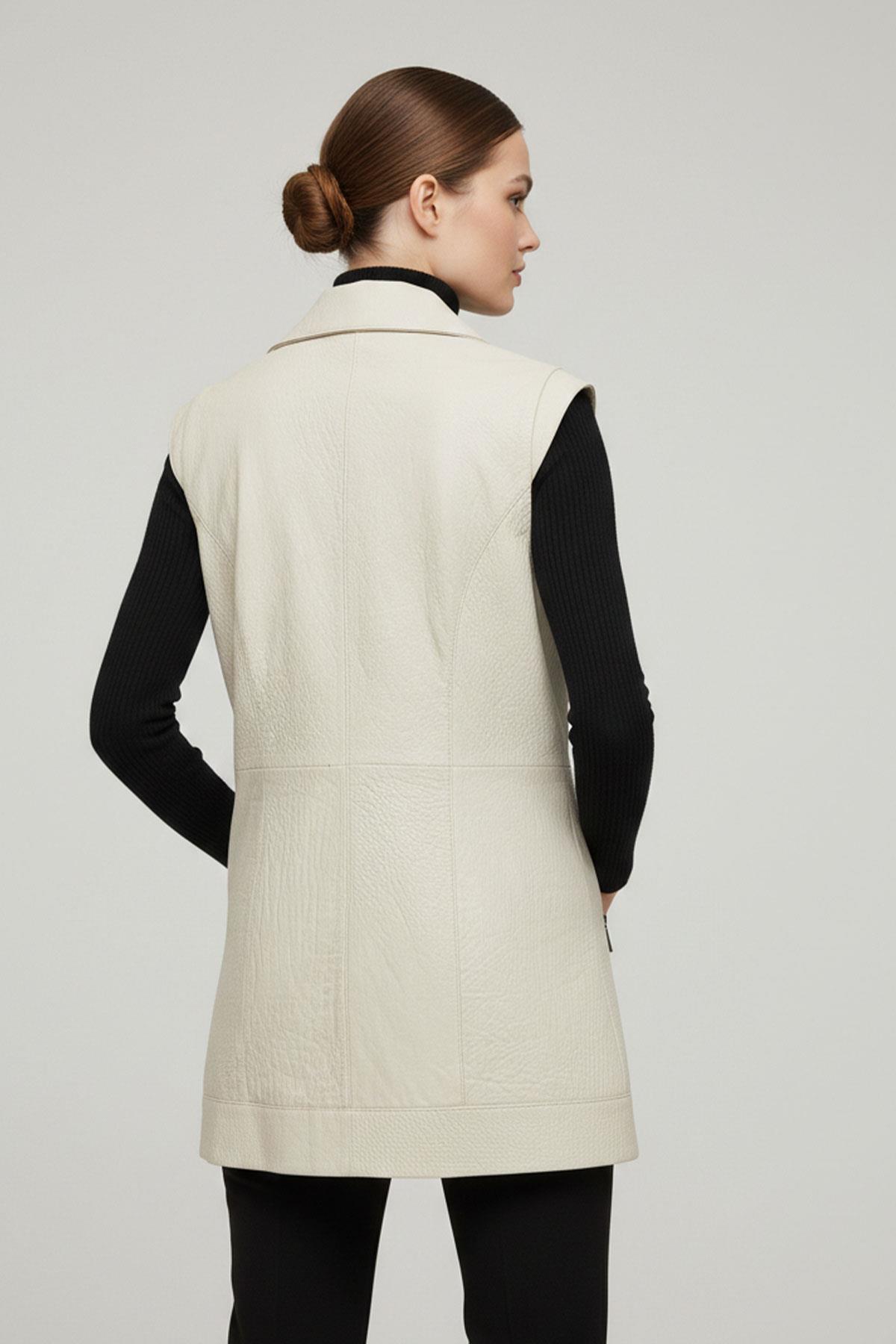 White WomenS Sleeves Knitted Leather Vest