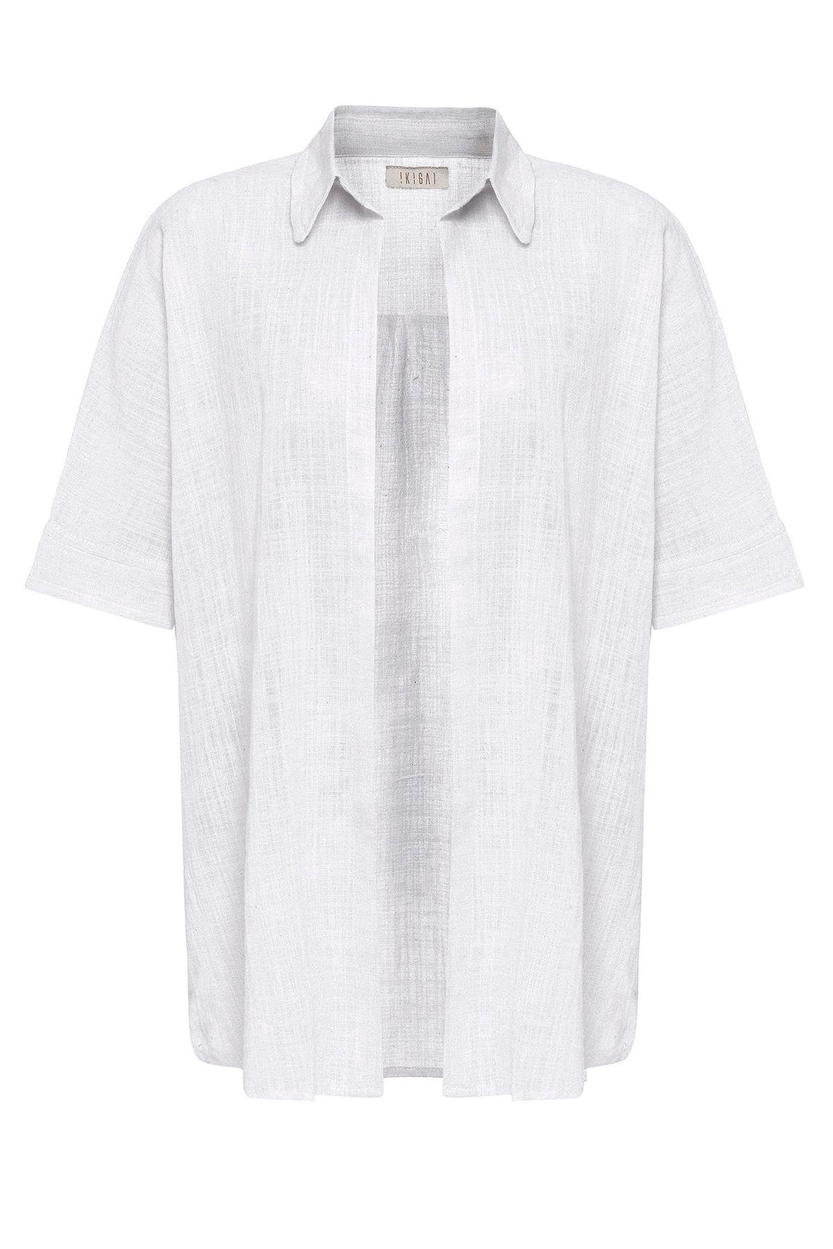 Beyaz Şile Bezi Düğmesiz Kısa Kollu Yaka Yazlık Astarsız Pamuklu Gömlek 