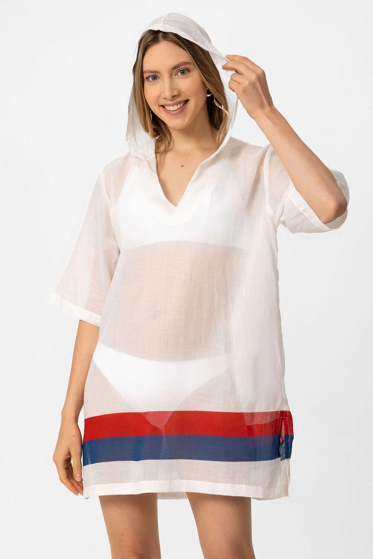 White Sile Cloth Hooded Pareo