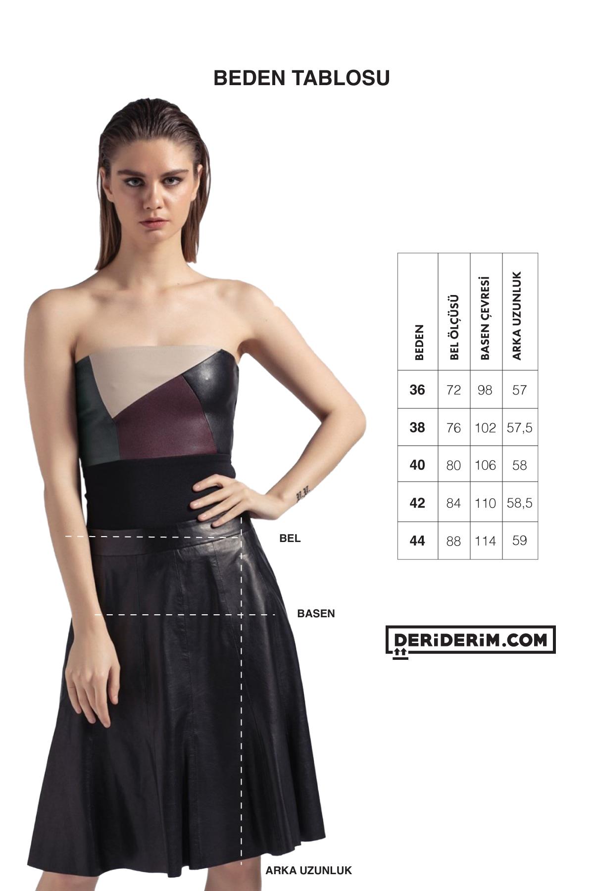 Bordo Kadın Bol Kesim Hakiki Deri Etek