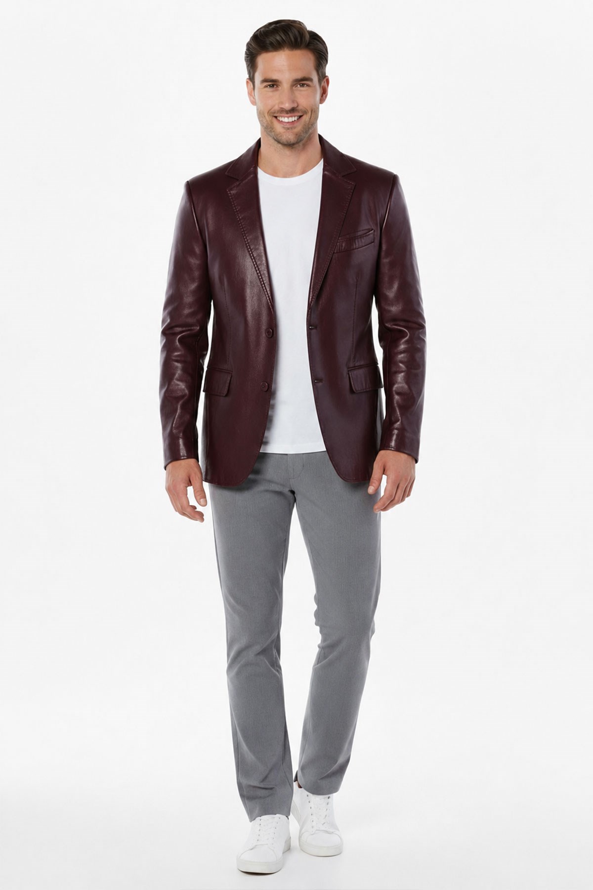 Bordo Lou Erkek Hakiki Deri Blazer Ceket