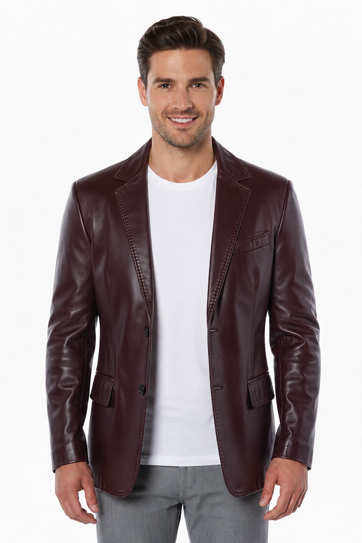 Bordo Lou Erkek Hakiki Deri Blazer Ceket