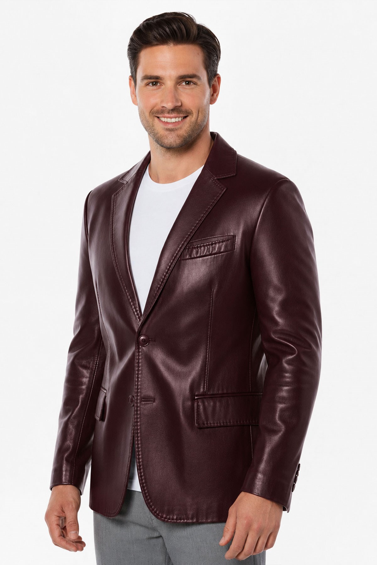 Bordo Lou Erkek Hakiki Deri Blazer Ceket