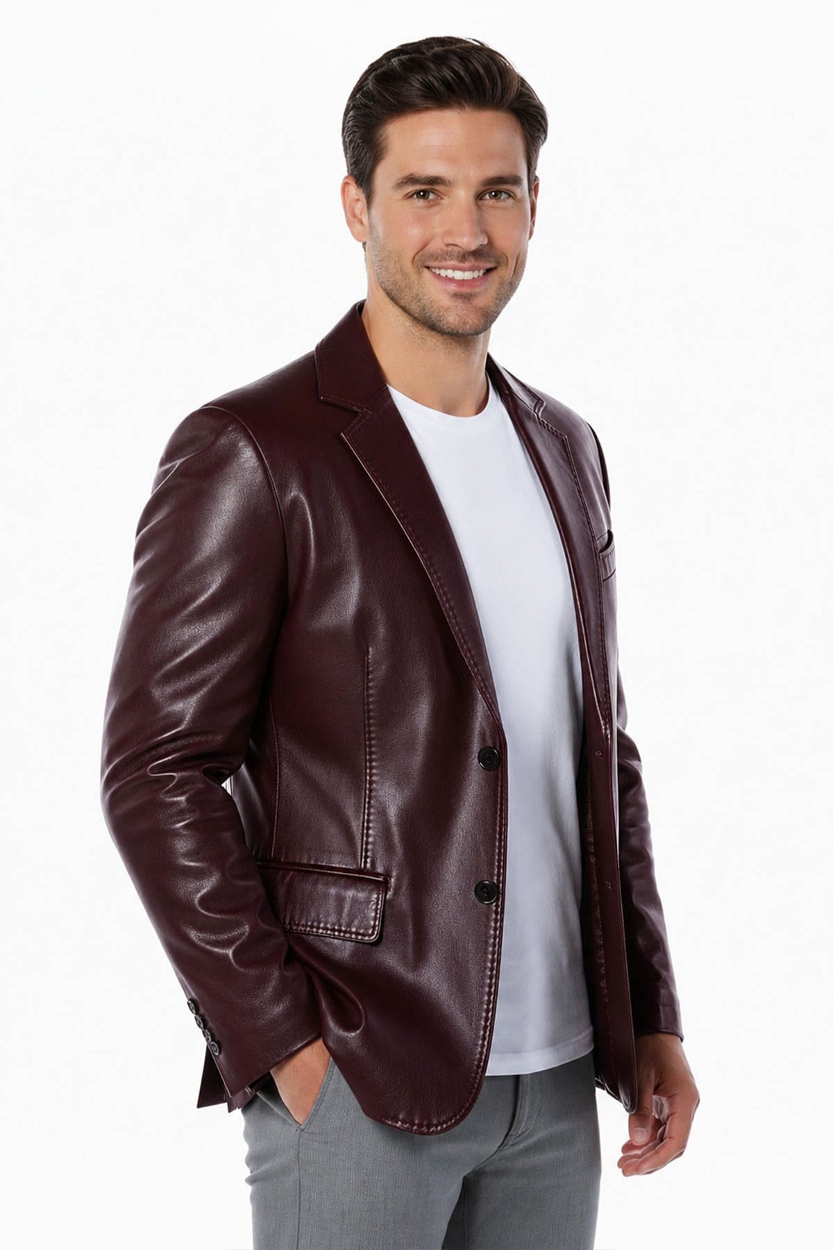 Bordo Lou Erkek Hakiki Deri Blazer Ceket