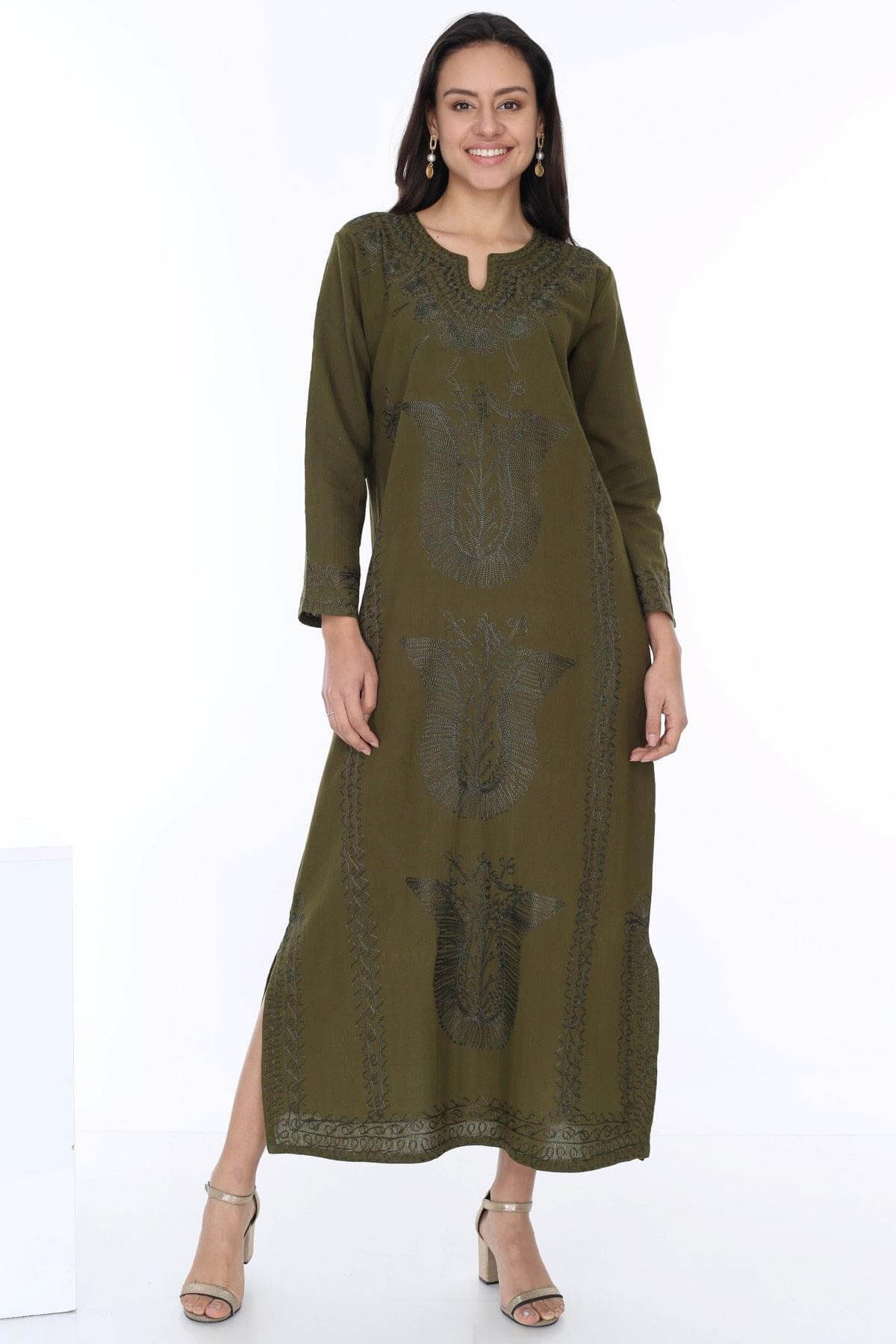 BULDAN BEZİ & ŞİLE BEZİ LALELİ YEŞİL ELBİSE DB-236