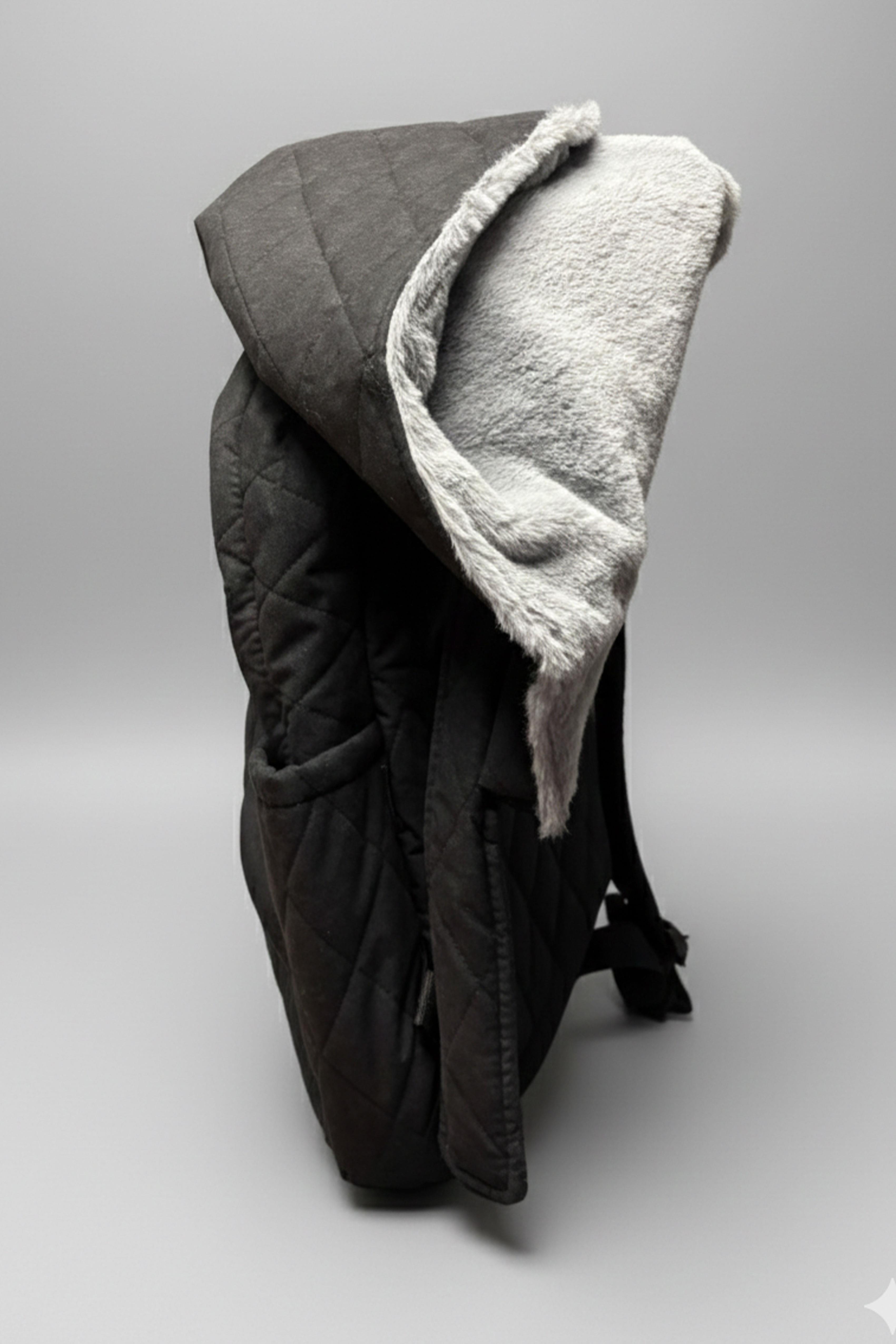 BÜYÜK SİYAH KAPİTONE İÇİ SİYAH KAPÜŞONLU SIRT ÇANTASI