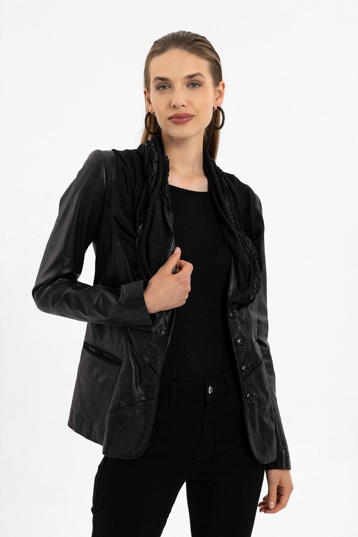 Camela Black Womens Genuine Leather Jacket