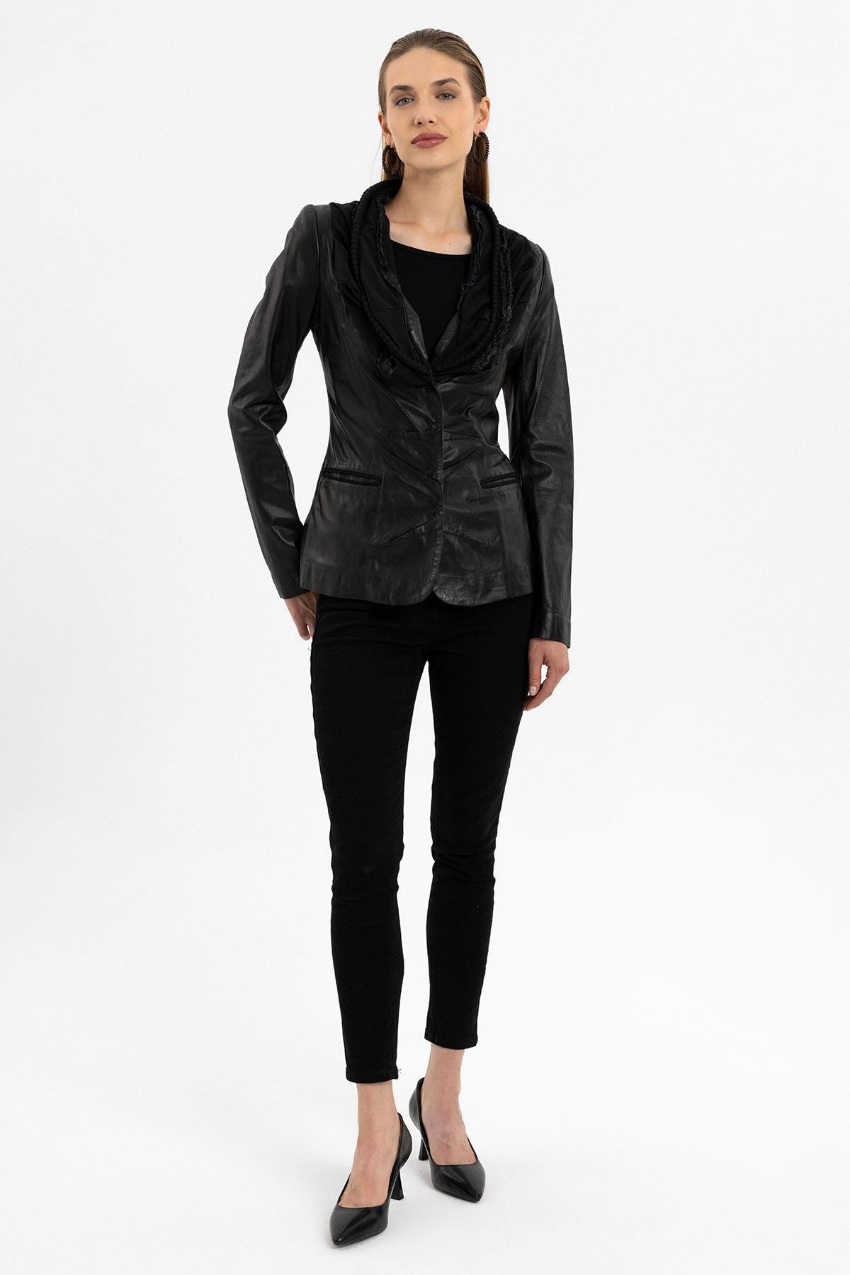 Camela Black Womens Genuine Leather Jacket