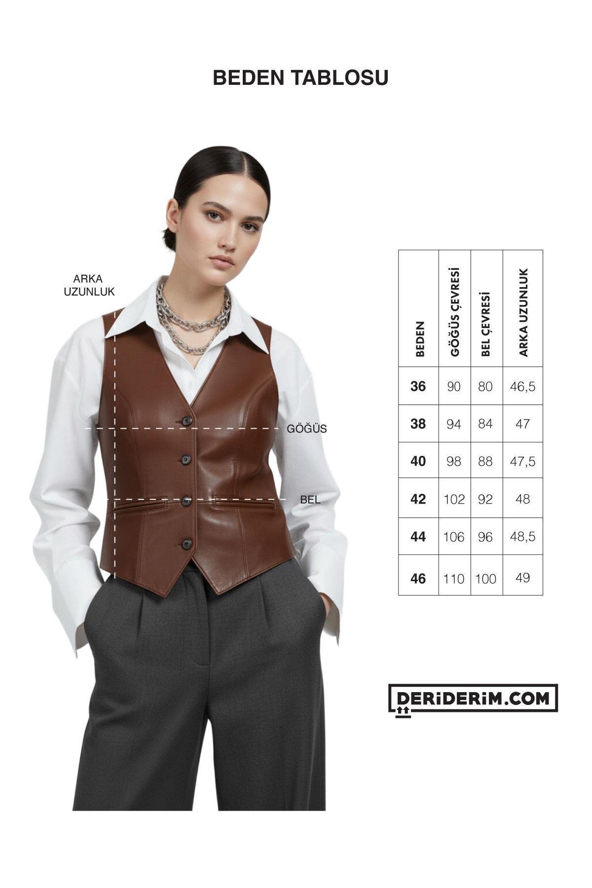 Carla Haki Hakiki Deri Kroko Kadın Yelek