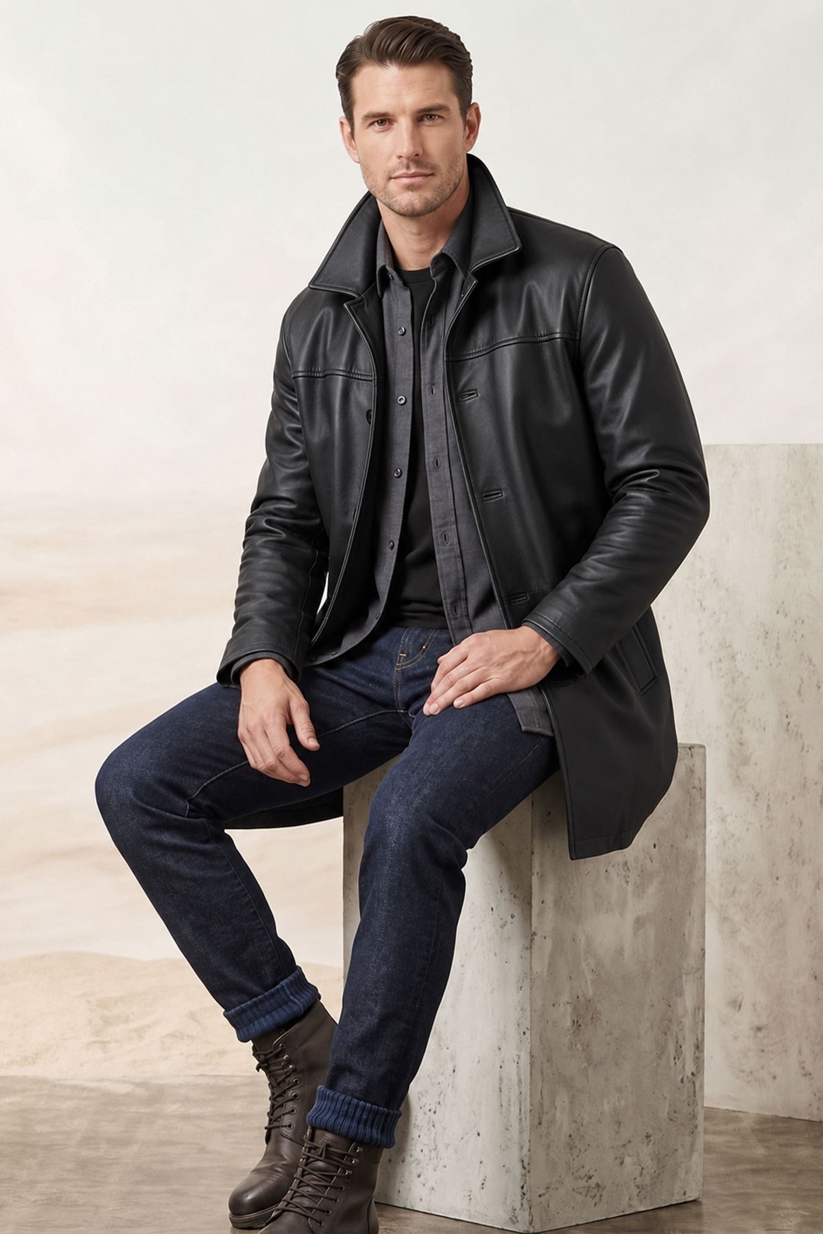 Dean Winchester Siyah Hakiki Deri Erkek Kaban