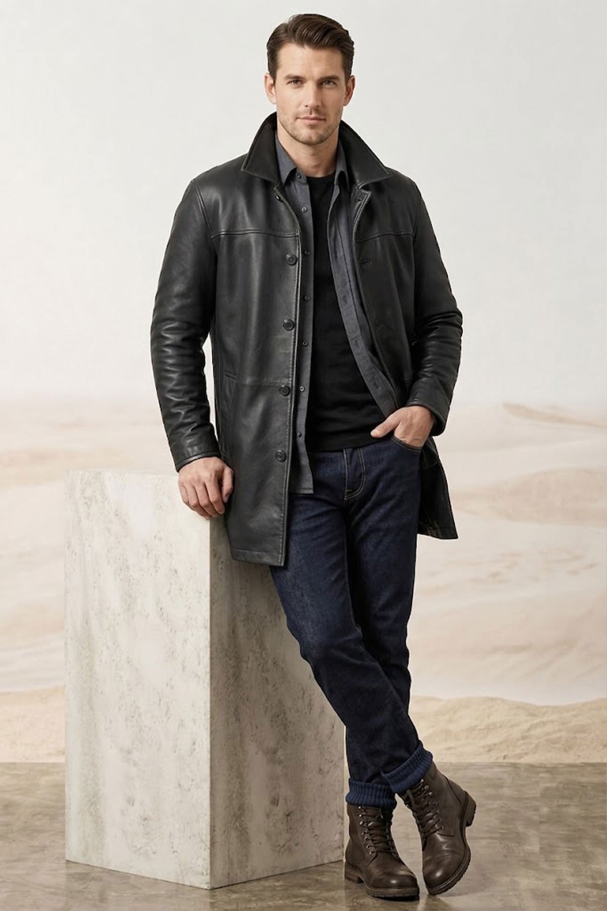 Dean Winchester Siyah Hakiki Deri Erkek Kaban