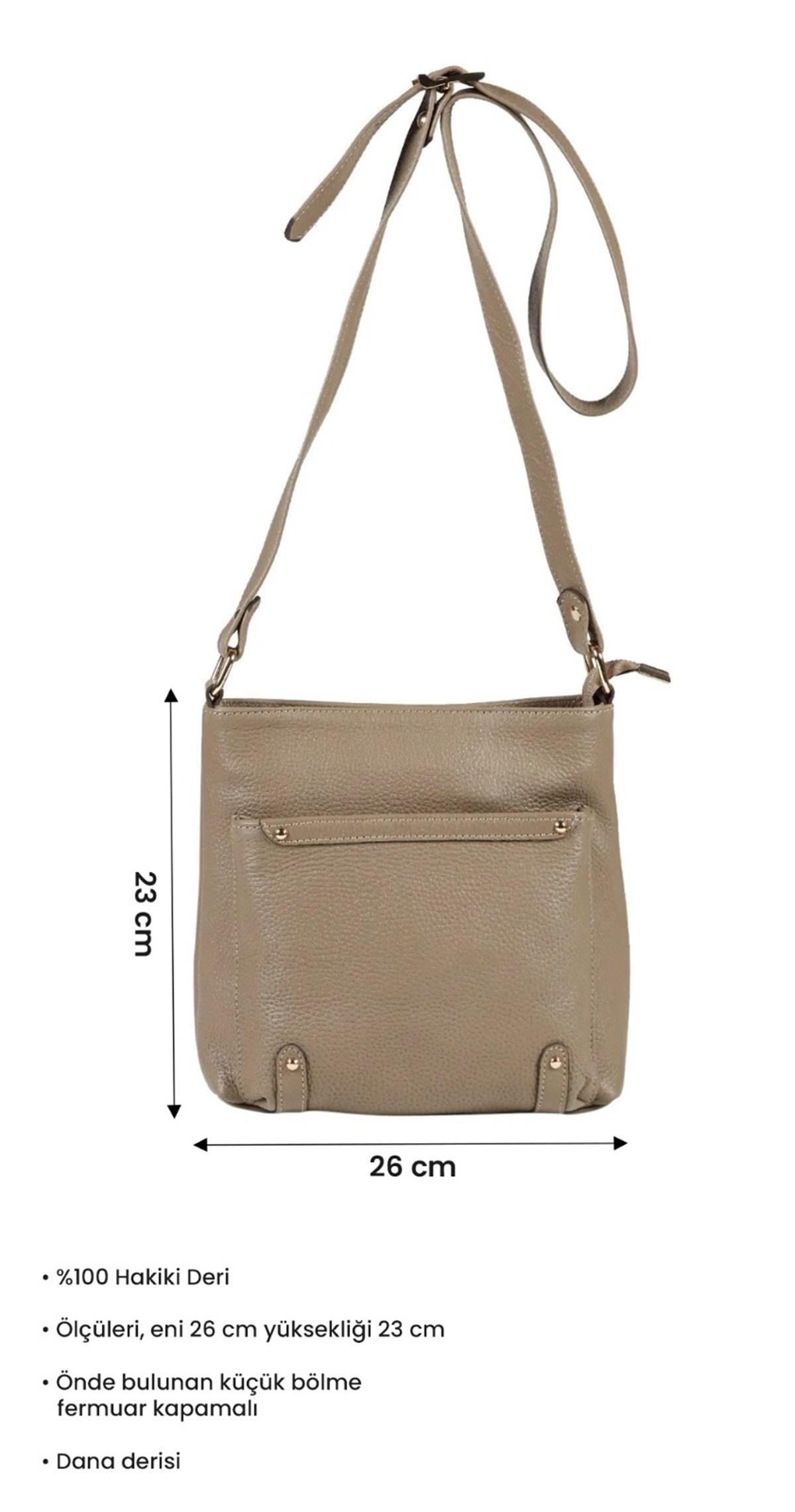 Brown Women's Leather Shoulder Bag With Outer Pocket