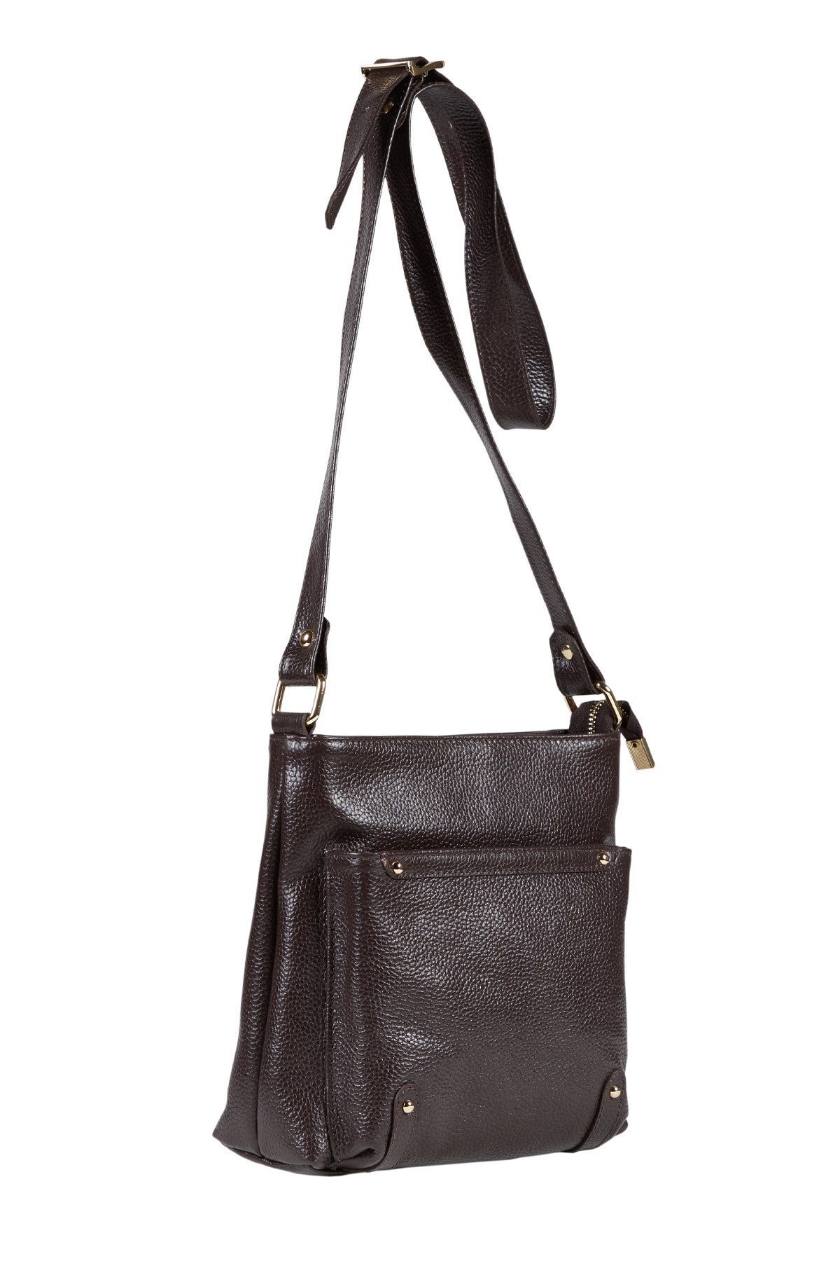 Brown Women's Leather Shoulder Bag With Outer Pocket
