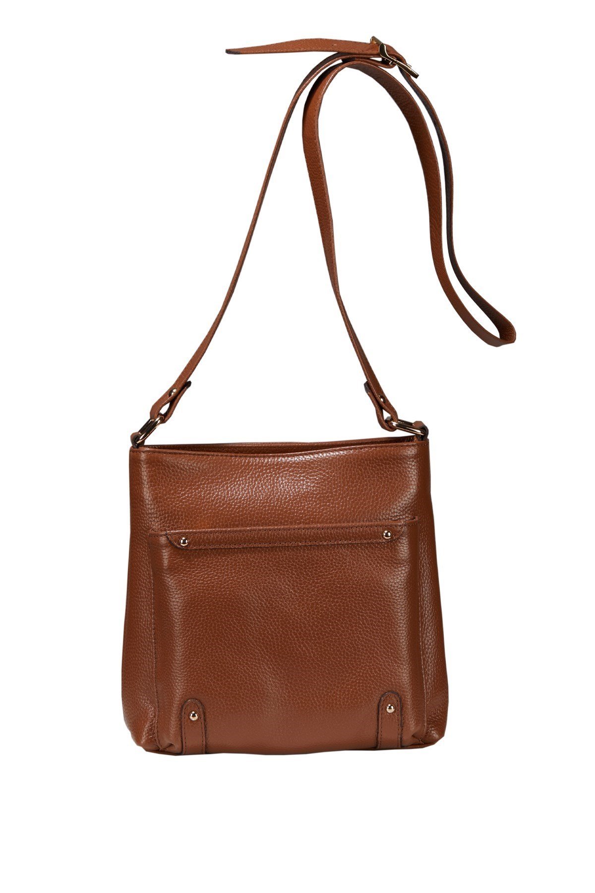 Tobacco Women's Leather Shoulder Bag With External Pocket