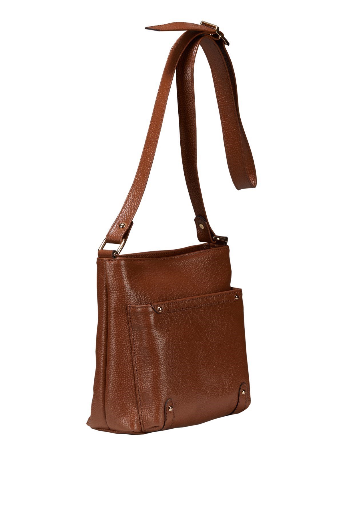 Tobacco Women's Leather Shoulder Bag With External Pocket