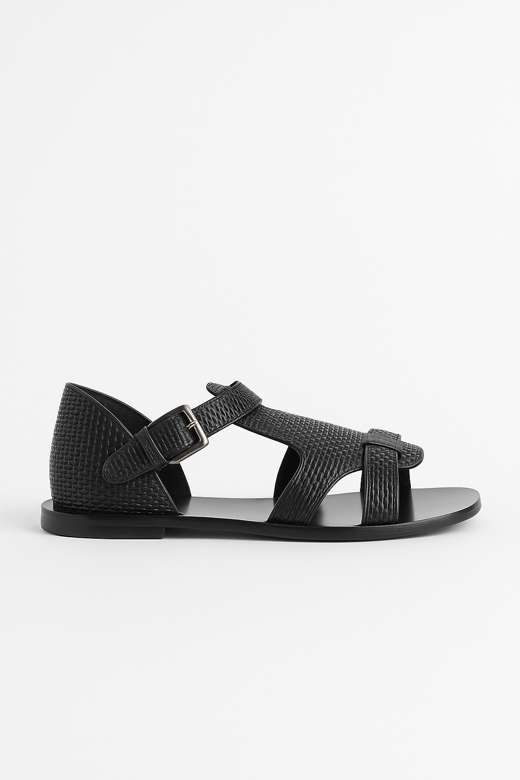 Erkek Hakiki Deri El Örgüsü Sandalet – Siyah