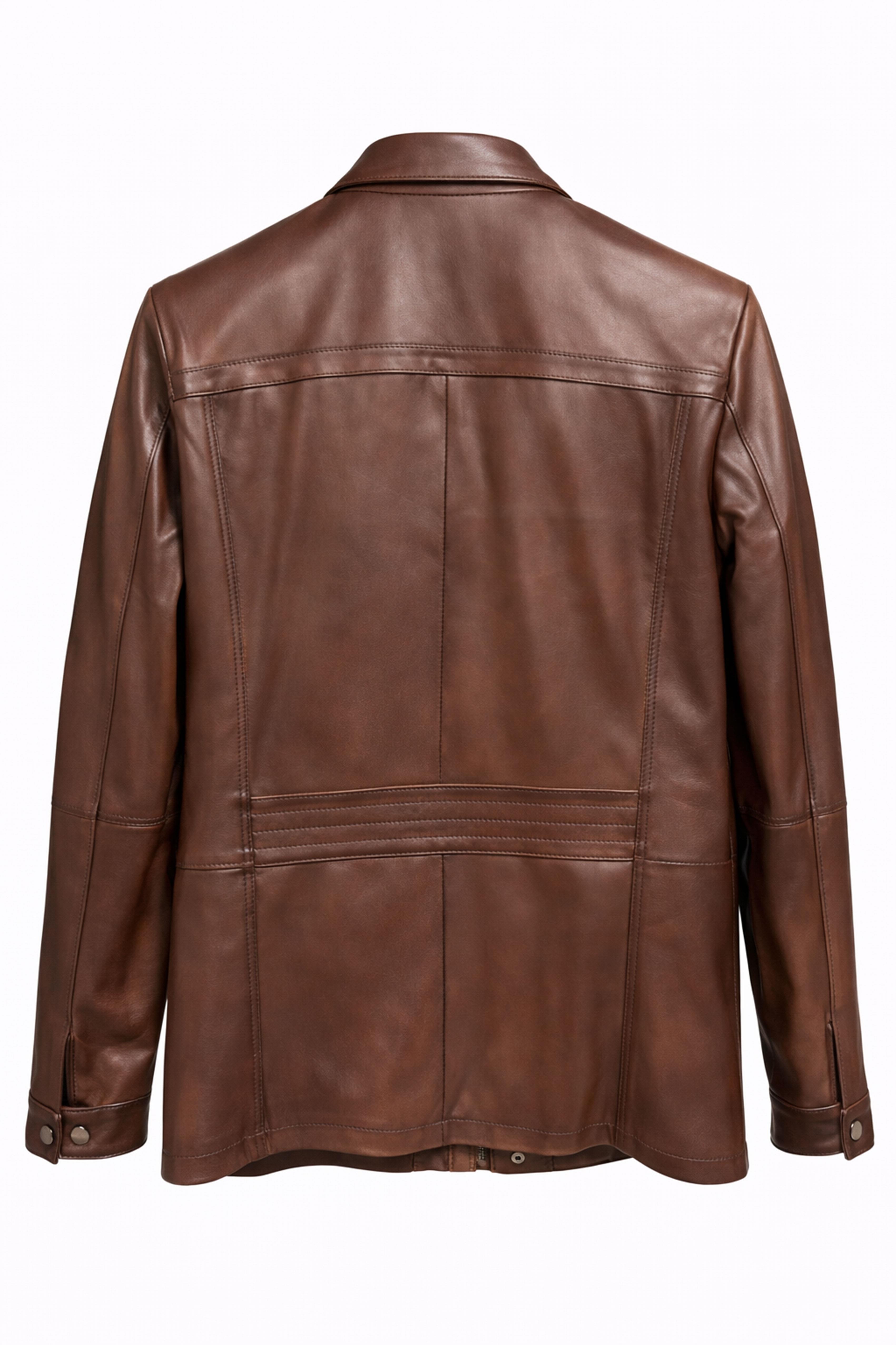 Erkek Kahverengi Hakiki Deri Dik Yaka Ceket