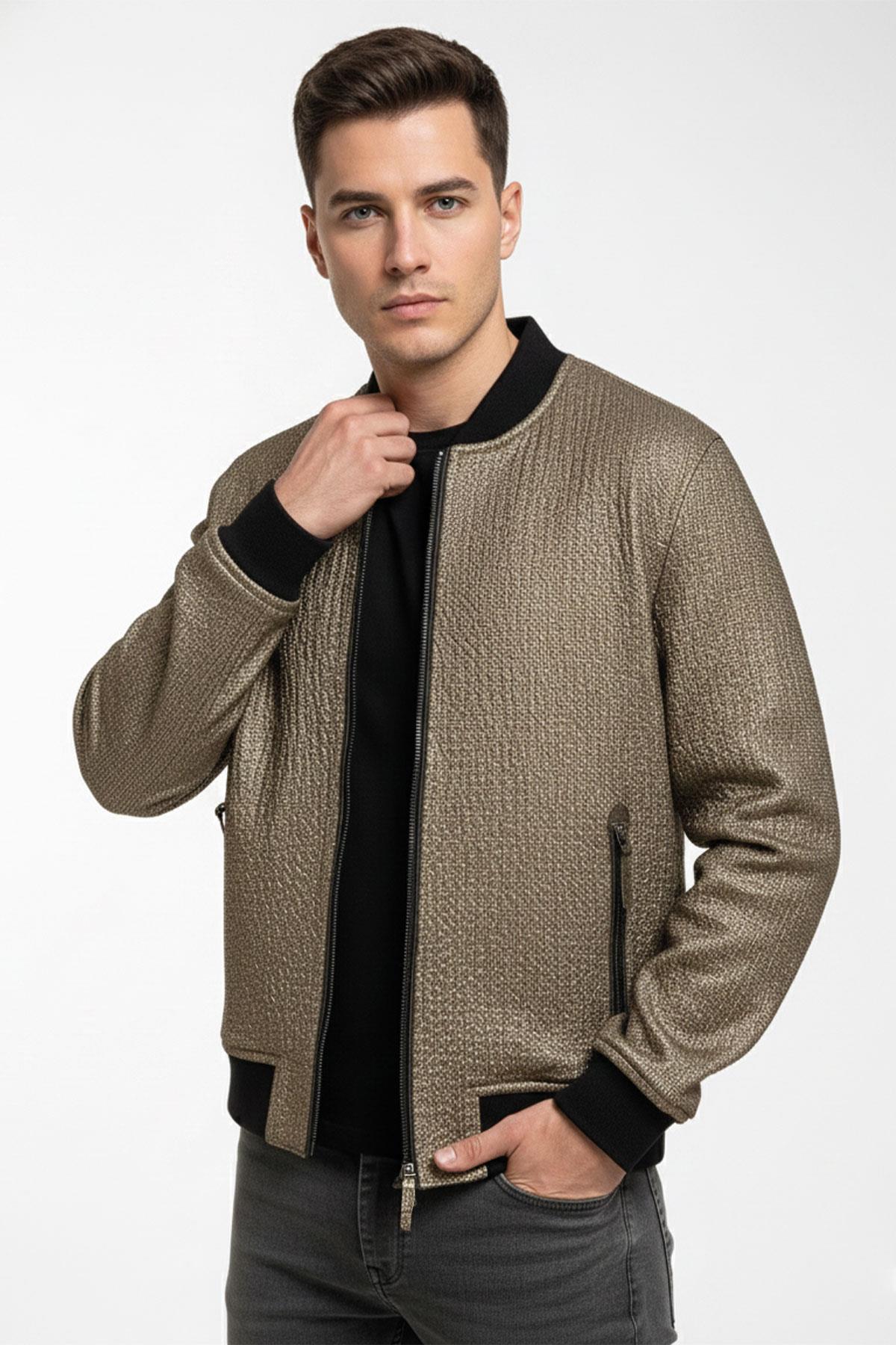 Fermuarlı Metalik Dokulu Oversize Ceket