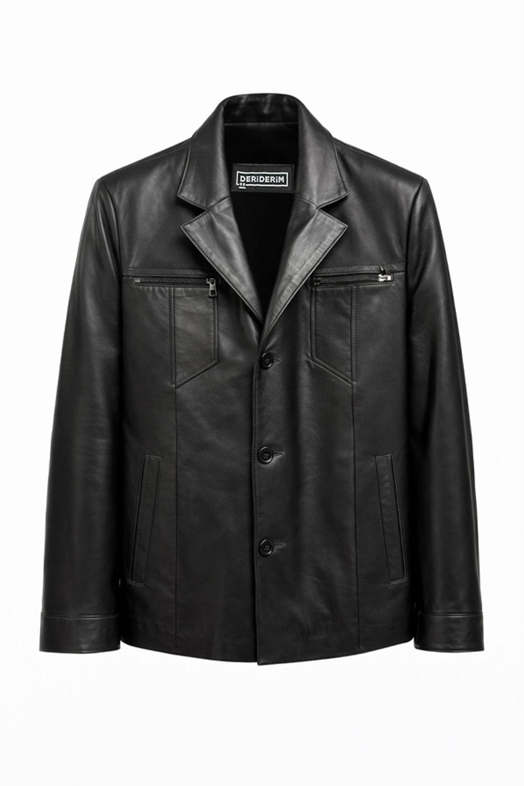 Gerard Siyah Hakiki Deri Klasik Yaka Erkek Ceket