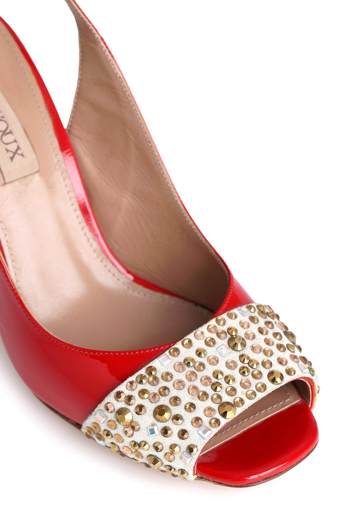 Glam Taşlı Kırmızı Rugan Topuklu Ayakkabı