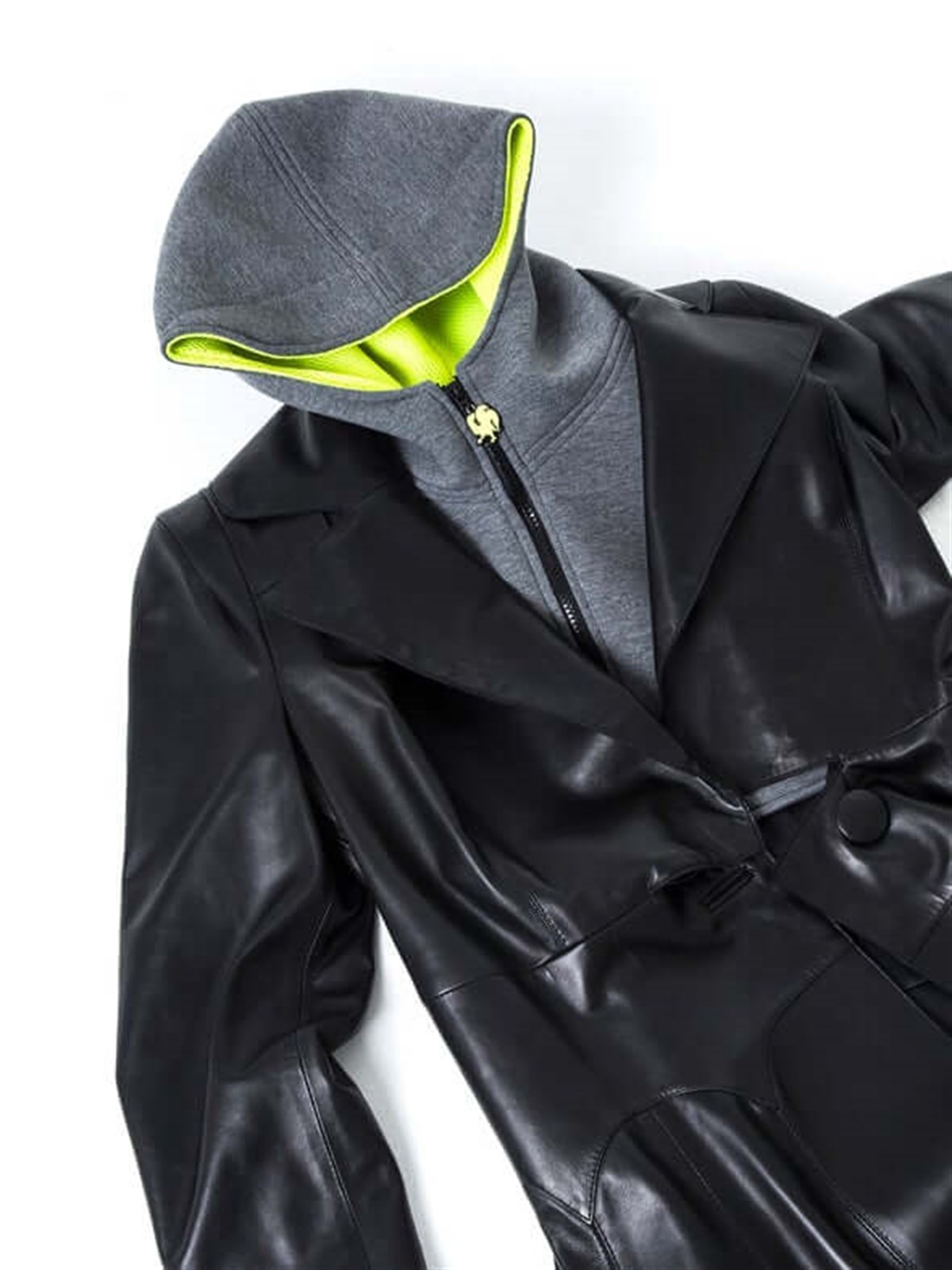 GRİ NEON SARI TEK KAPÜŞON