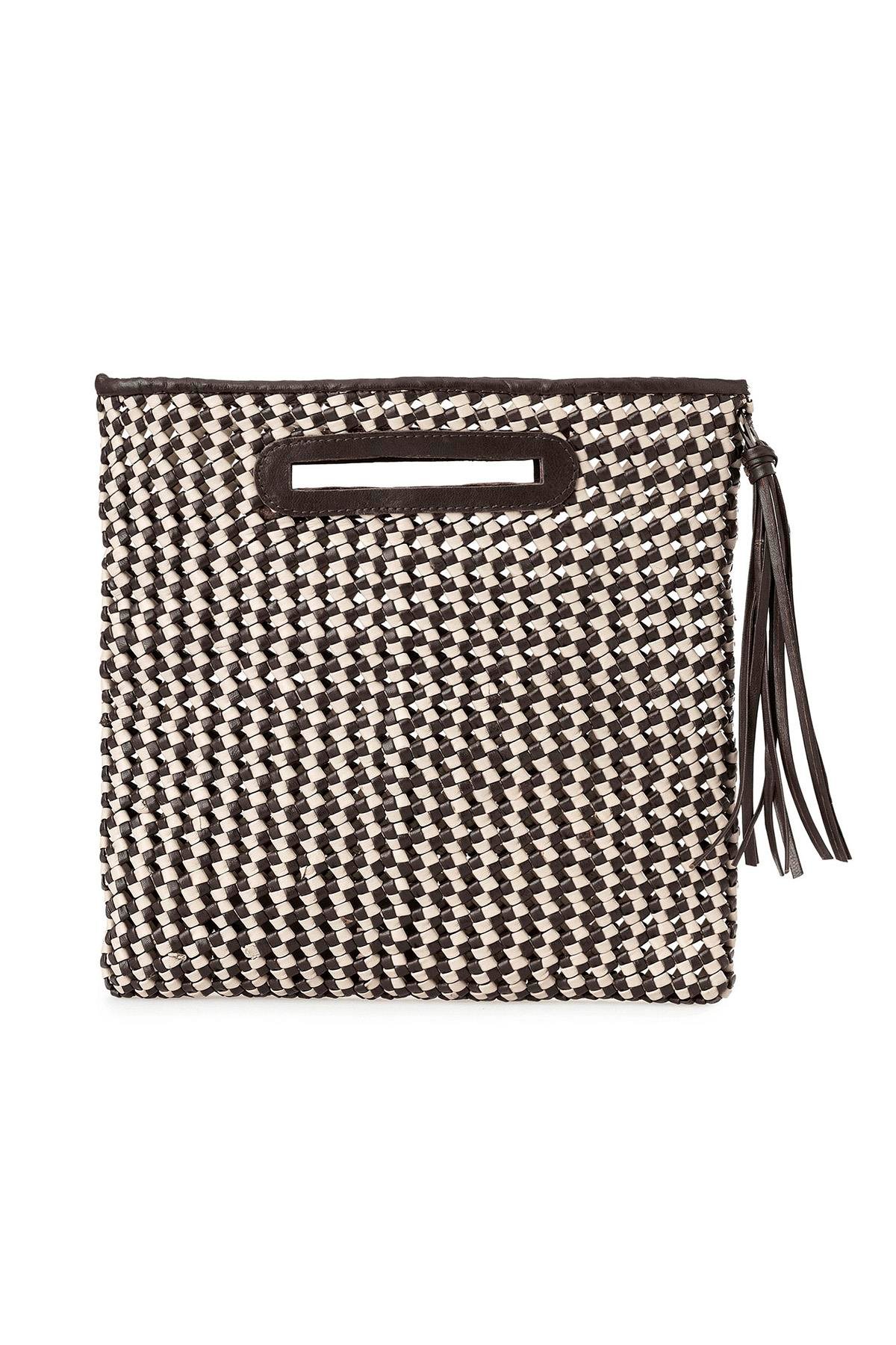 Gri Örgü Deri Çanta