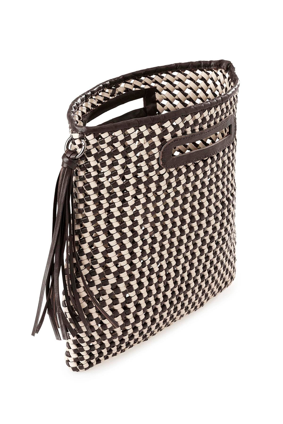 Gri Örgü Deri Çanta