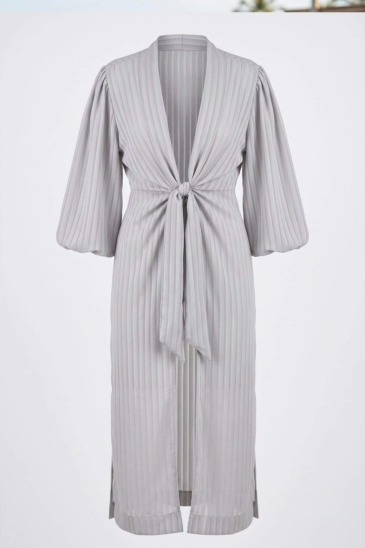 Gri Şifon Elbise Plaj Kimono