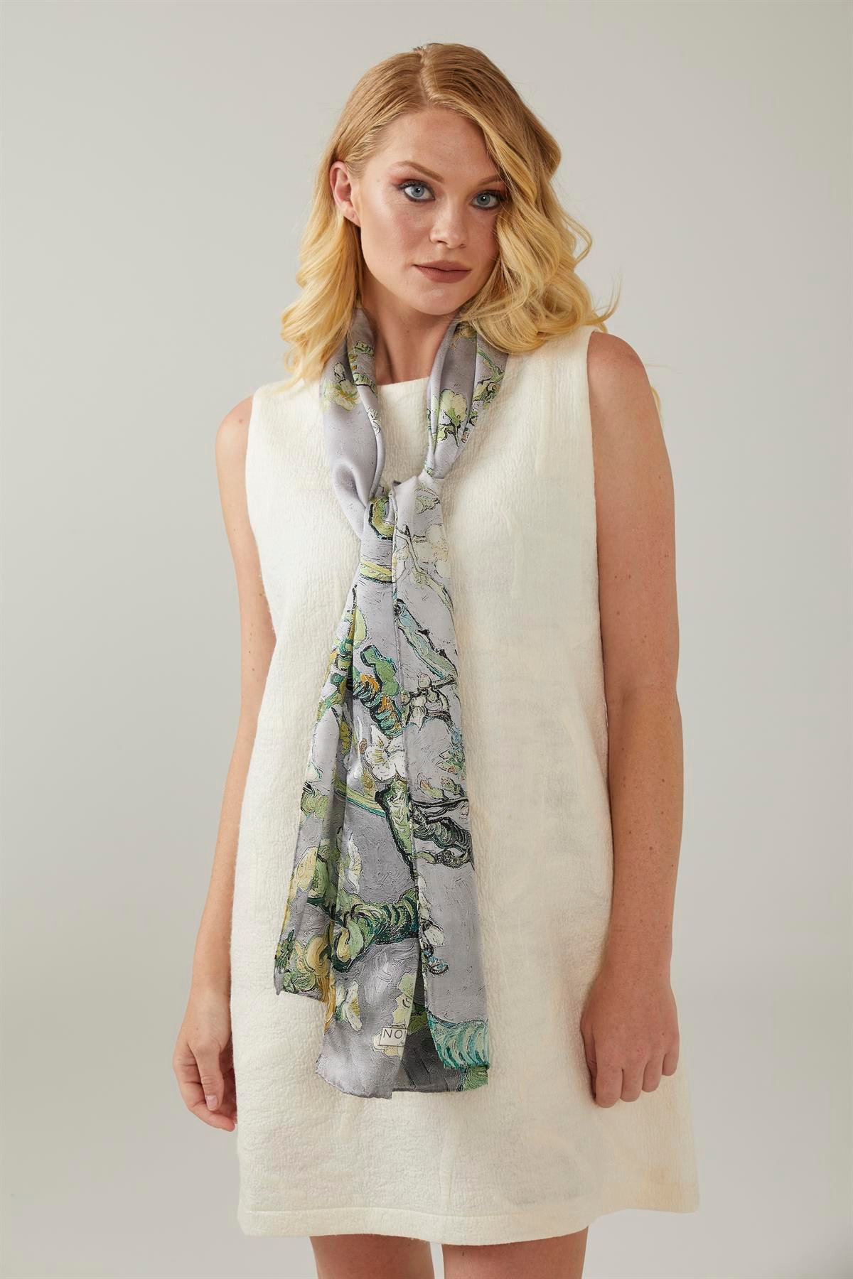 Gri Van Gogh Almond Blossoms 50x170 Ipek Fular Eşarp