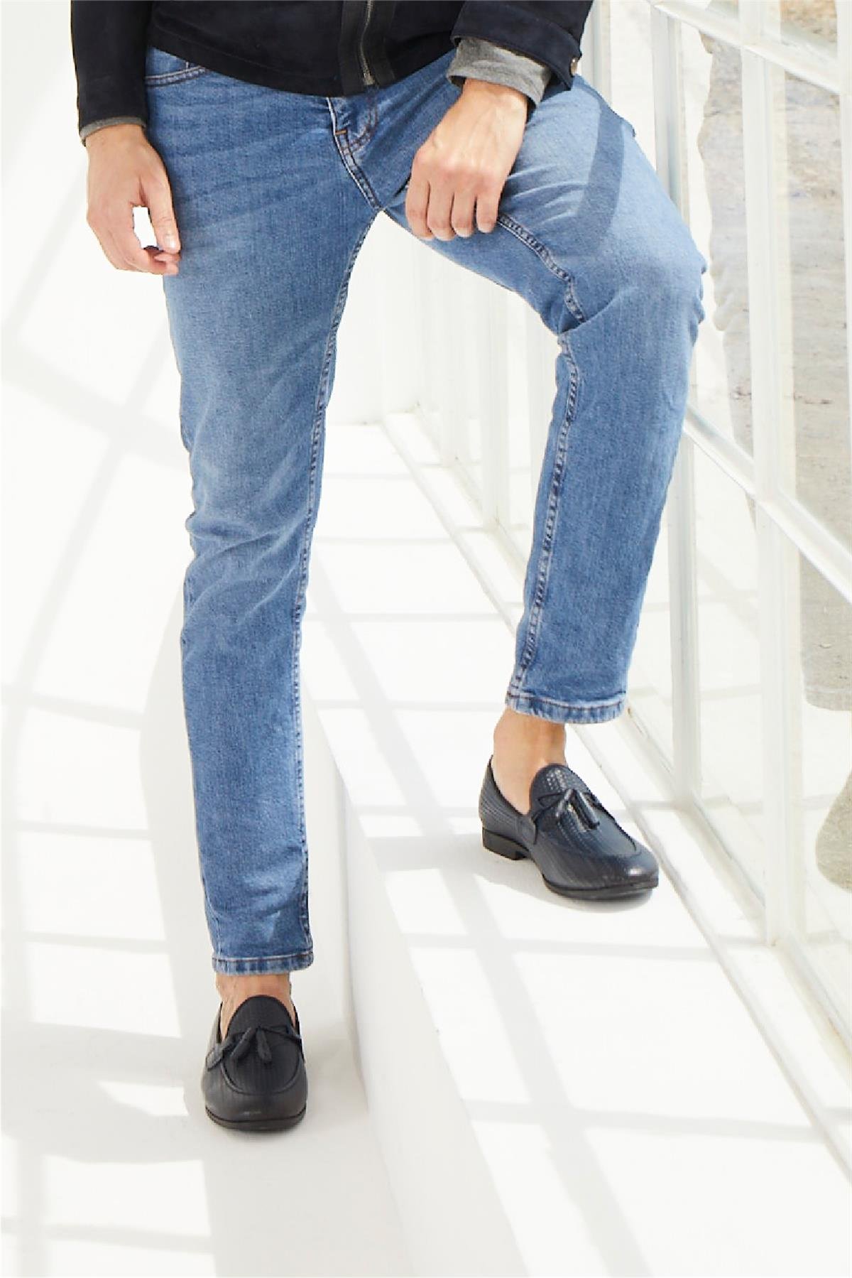 Grotto Lacivert Püskül Detaylı Erkek Hakiki Klasik Örgü Deri Ayakkabı