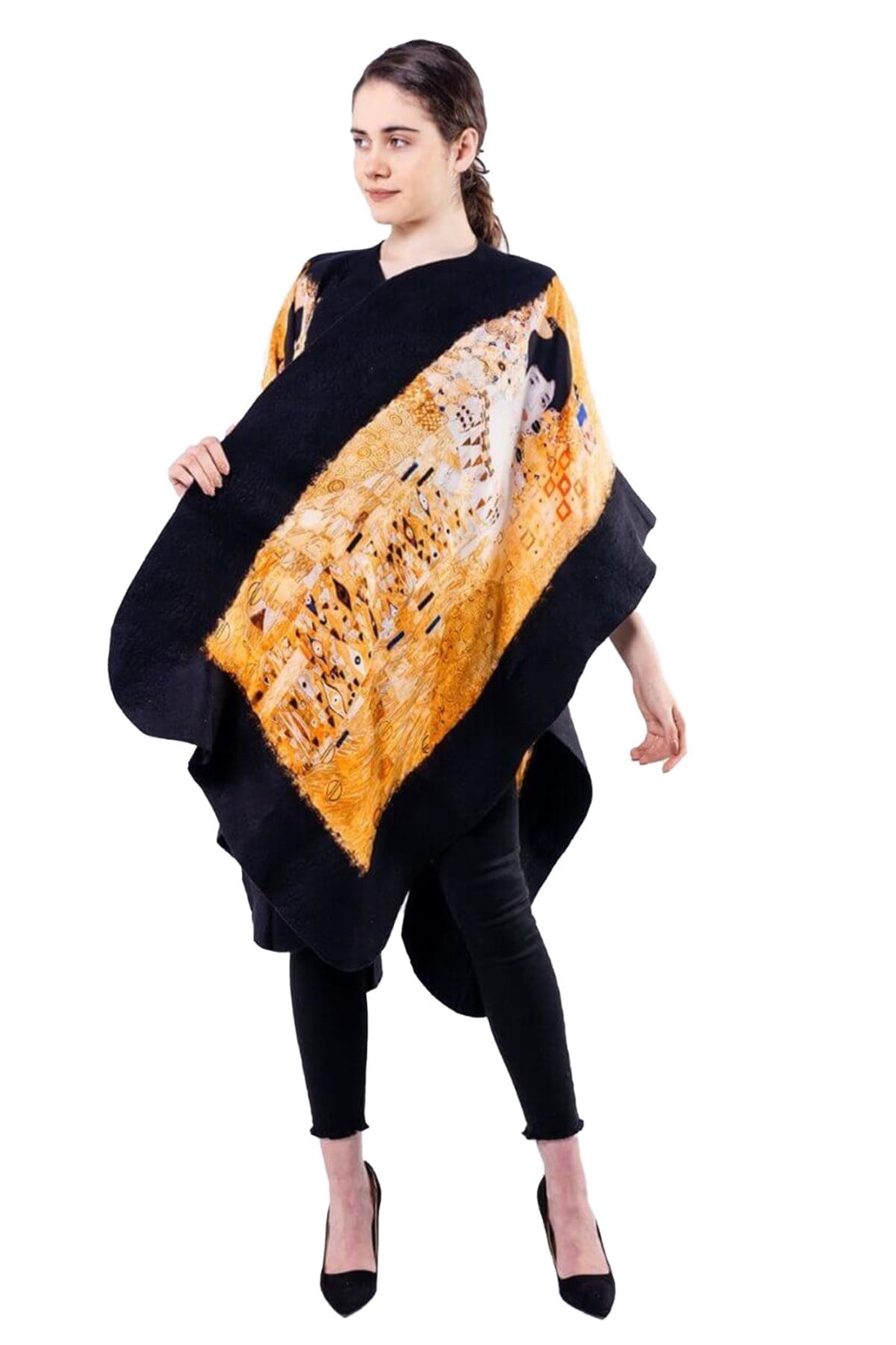 Gustav Klimt Adele Bloch Bauer Siyah İpek Keçe Panço