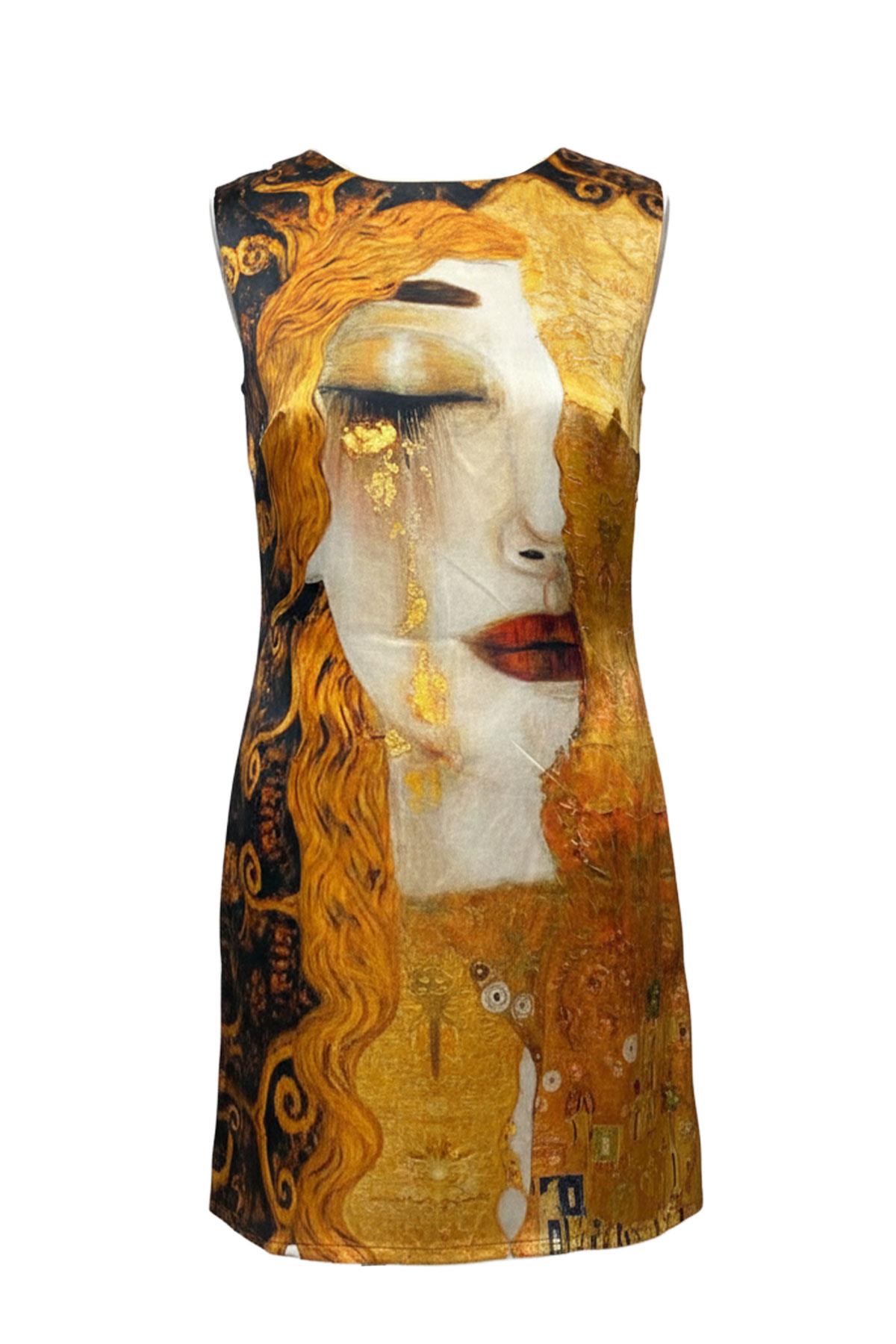Gustav Klimt “Ağlayan Kadın” Sanat Baskılı İpek Elbise