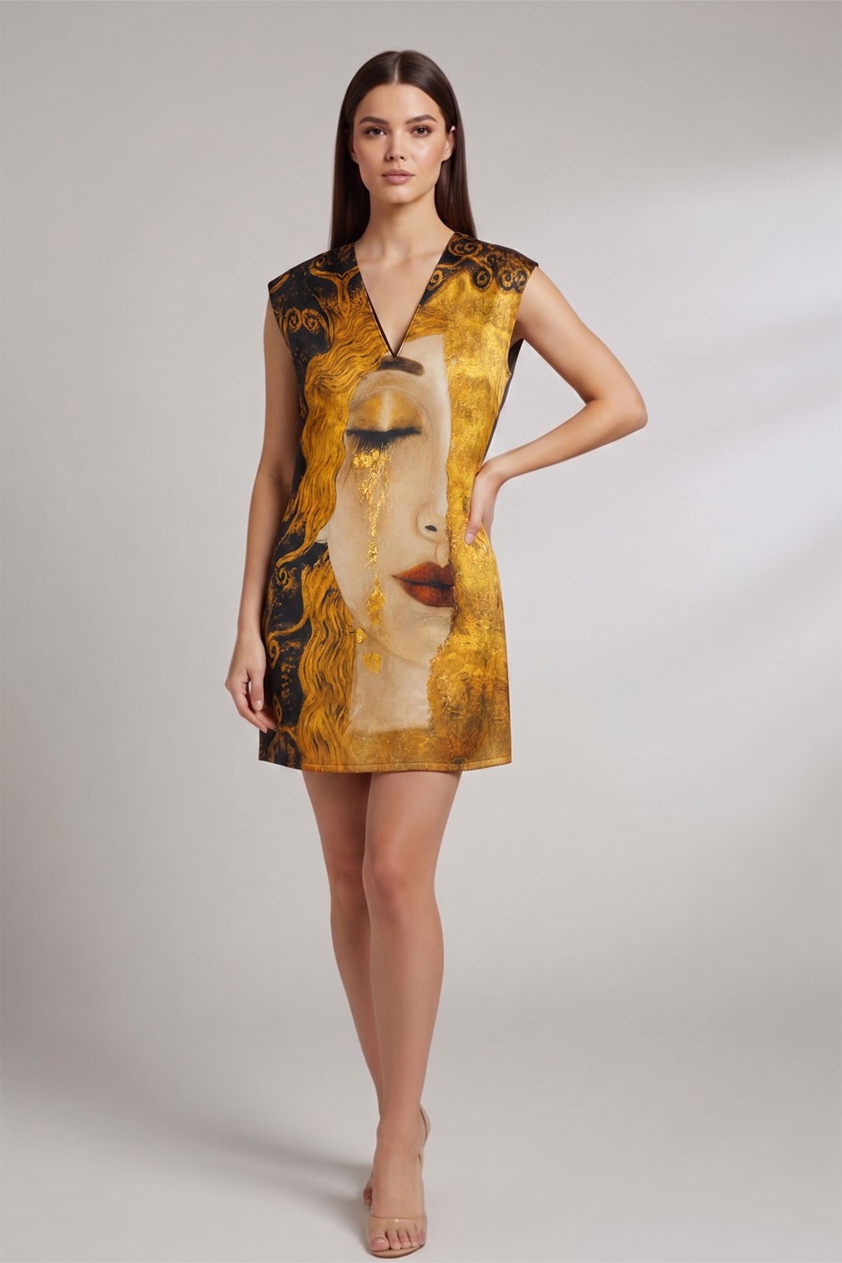 Gustav Klimt Ağlayan Kadın Sanat Baskılı İpek Elbise