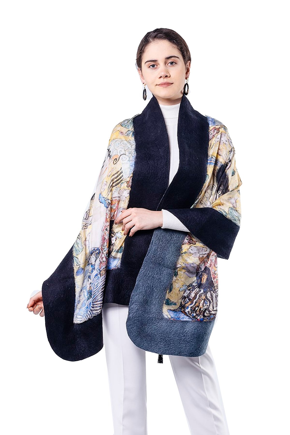 Gustav Klimt Lady With Fan Kadın İpek Keçe Şal