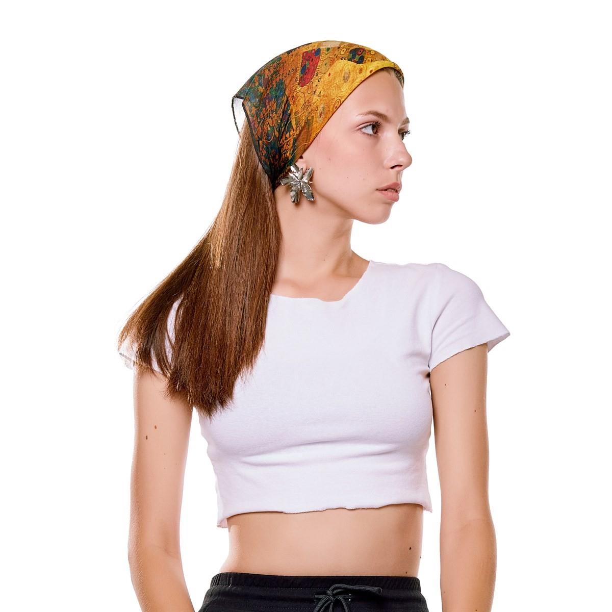 Gustav Klimt The Kiss Desenli Renkli Çok Fonksiyonlu Renkli Kare 45x45 Bandana