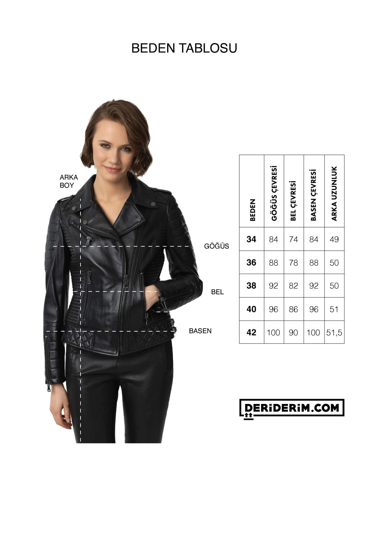 Haki Yeşil Laney Biker Motorcu Kadın Fermuarlı Astarlı Dikişli Apoletli Kısa Hakiki Deri Ceket