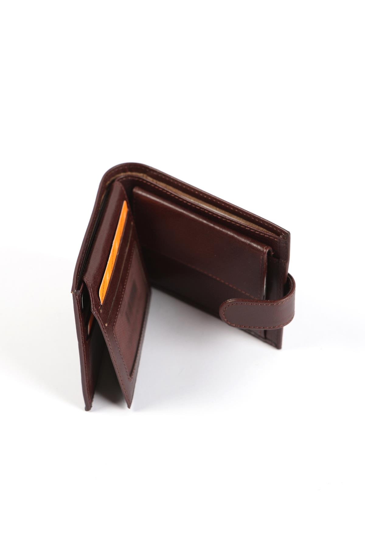 Hakiki Deri Bozuk para ve Kimlik Gözlü Bol Kartlıklı Vişne Erkek Cüzdan