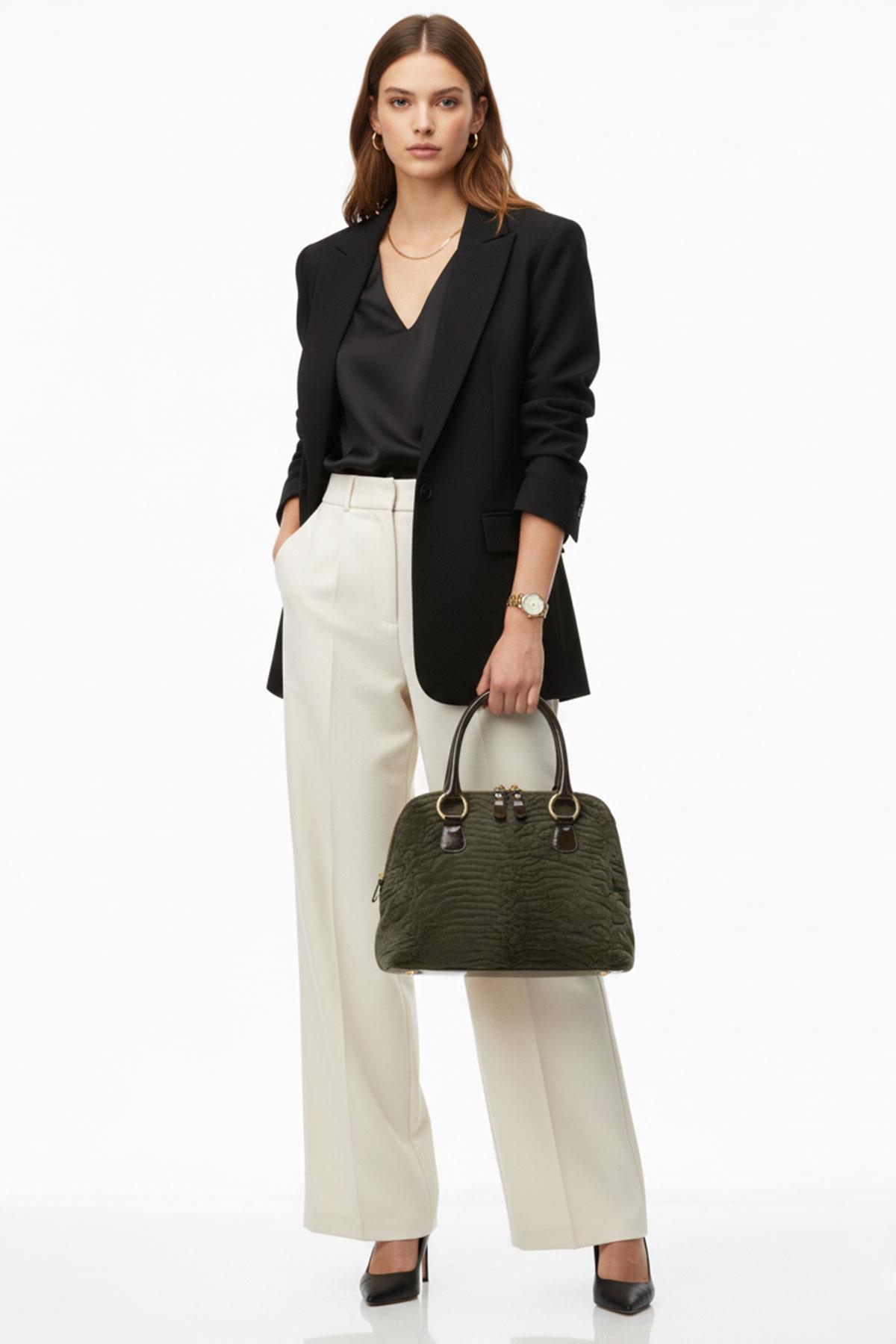 Hakiki Deri Haki Yeşil Çanta