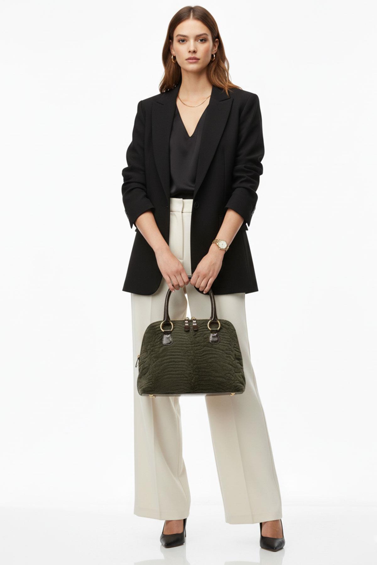 Hakiki Deri Haki Yeşil Çanta