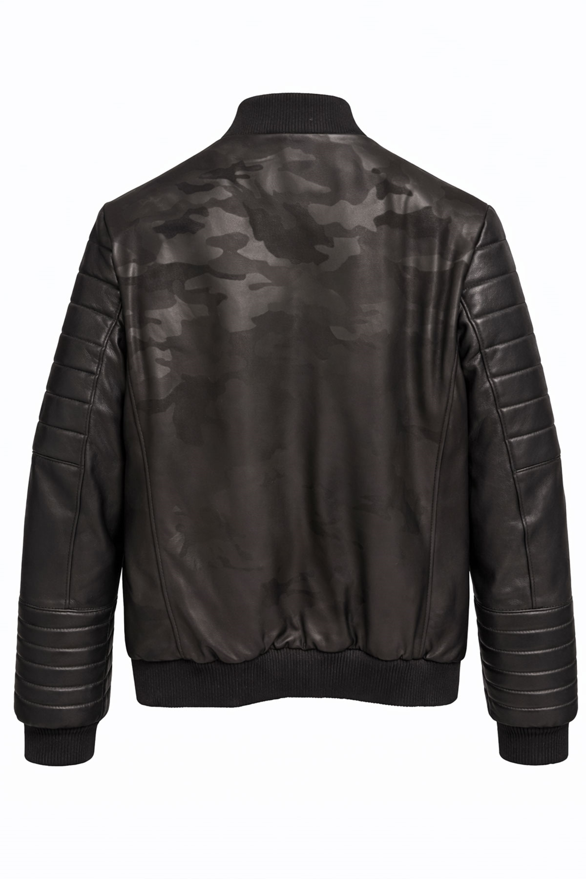 Hakiki Deri Kapitone Kollu Siyah Bomber Ceket