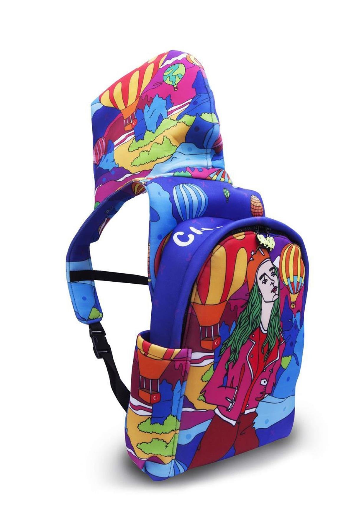İkigai City Serisi Kapadokya Desenli Çıkabilir Kapüşonlu Hafif Notebook Cepli Sırt Çantası