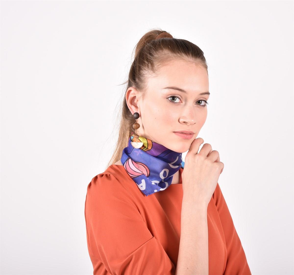 İkigai City Serisi Kapadokya Özel Tasarım El Çizim Renkli Çok Fonksiyonlu Renkli Kare 45X45 Bandana