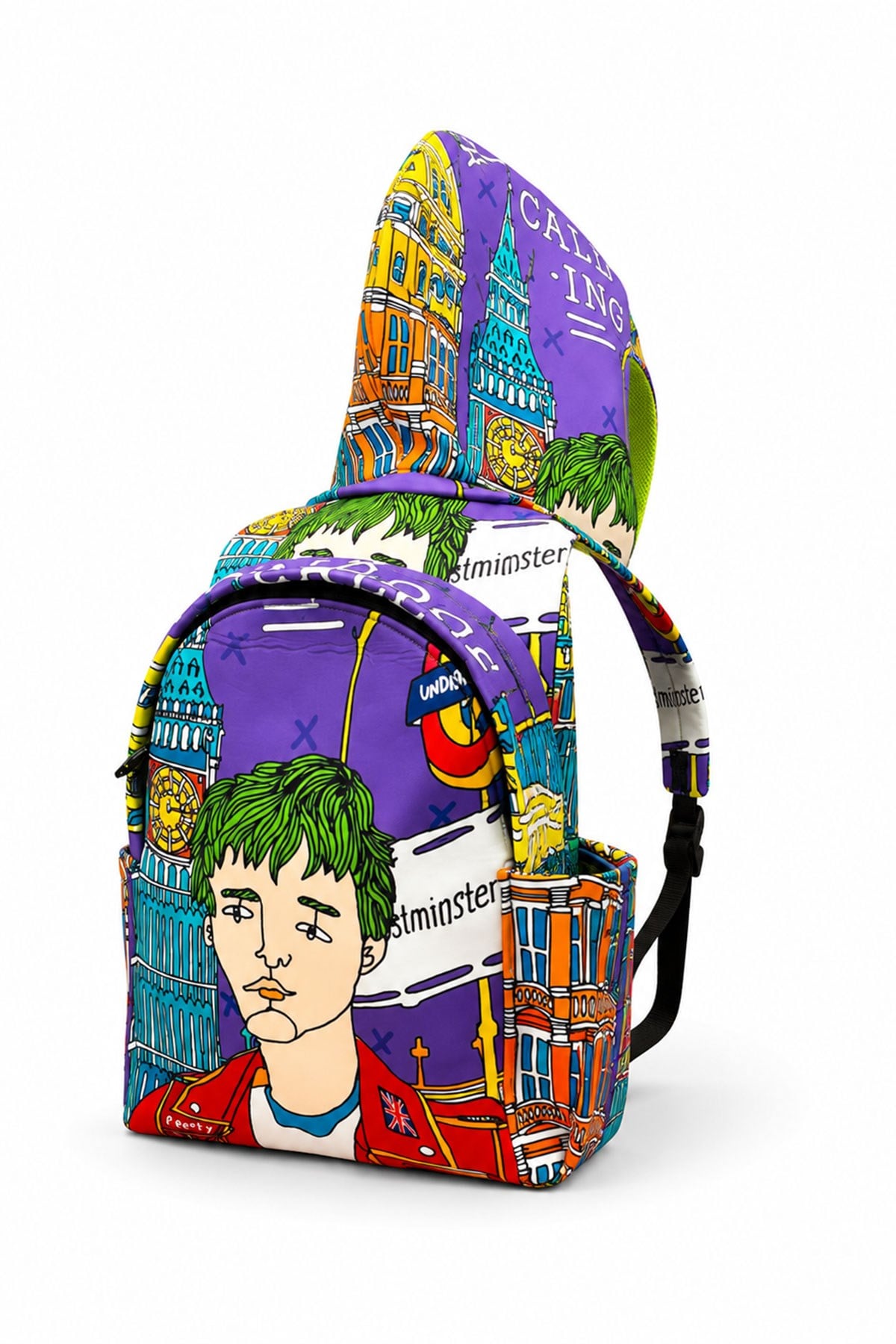 Ikigai City Series Back to School London Patterned Detachable Hooded Lightweight Notebook Pocket Backpack